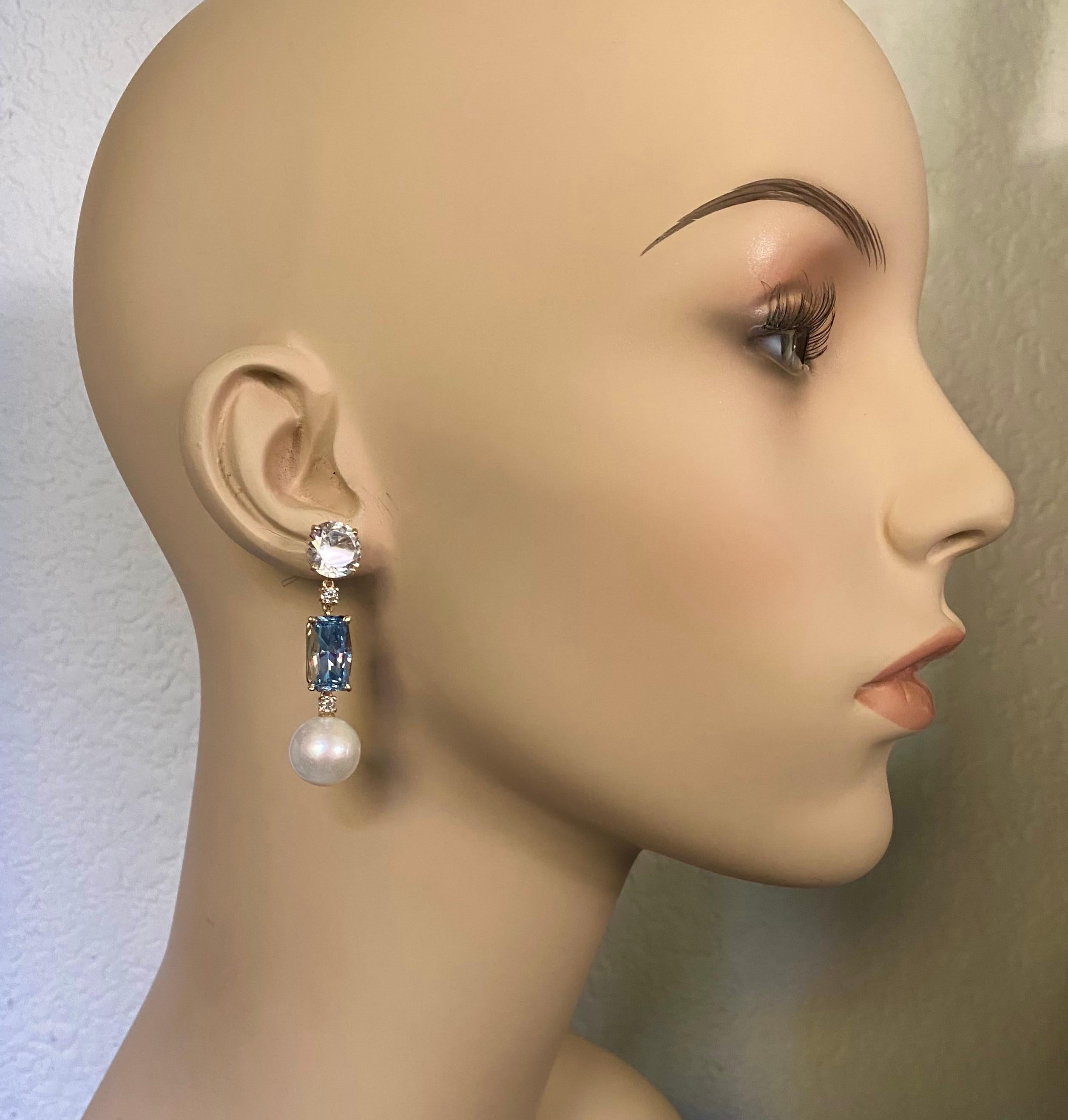 Michael Kneebone Blue Spinel South Seas Pearl Sapphire Diamond Dangle Earrings in vendita 4