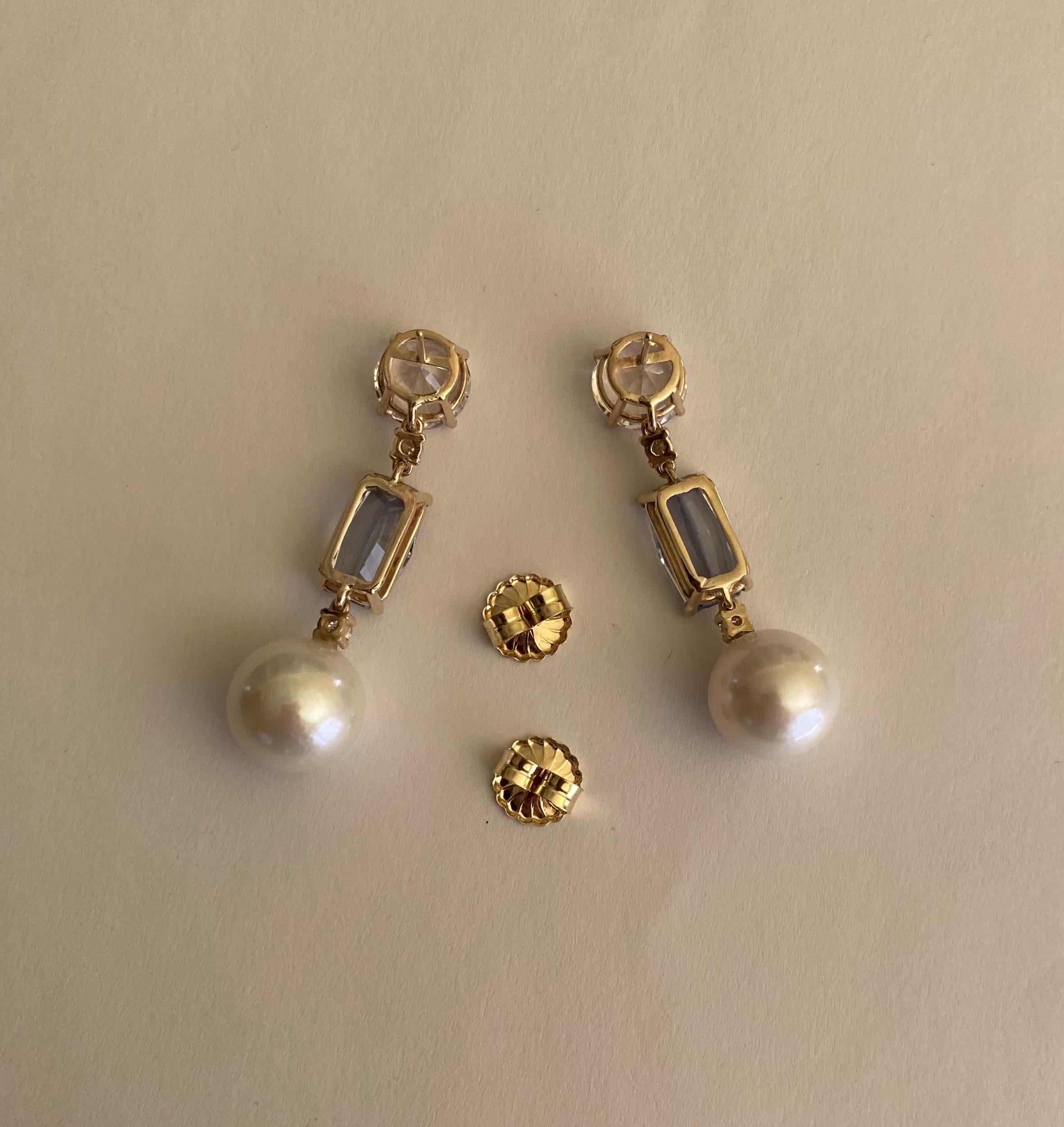 Michael Kneebone Blue Spinel South Seas Pearl Sapphire Diamond Dangle Earrings in vendita 5