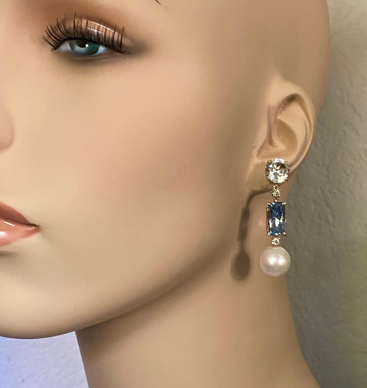 Michael Kneebone Blue Spinel South Seas Pearl Sapphire Diamond Dangle Earrings in vendita 6