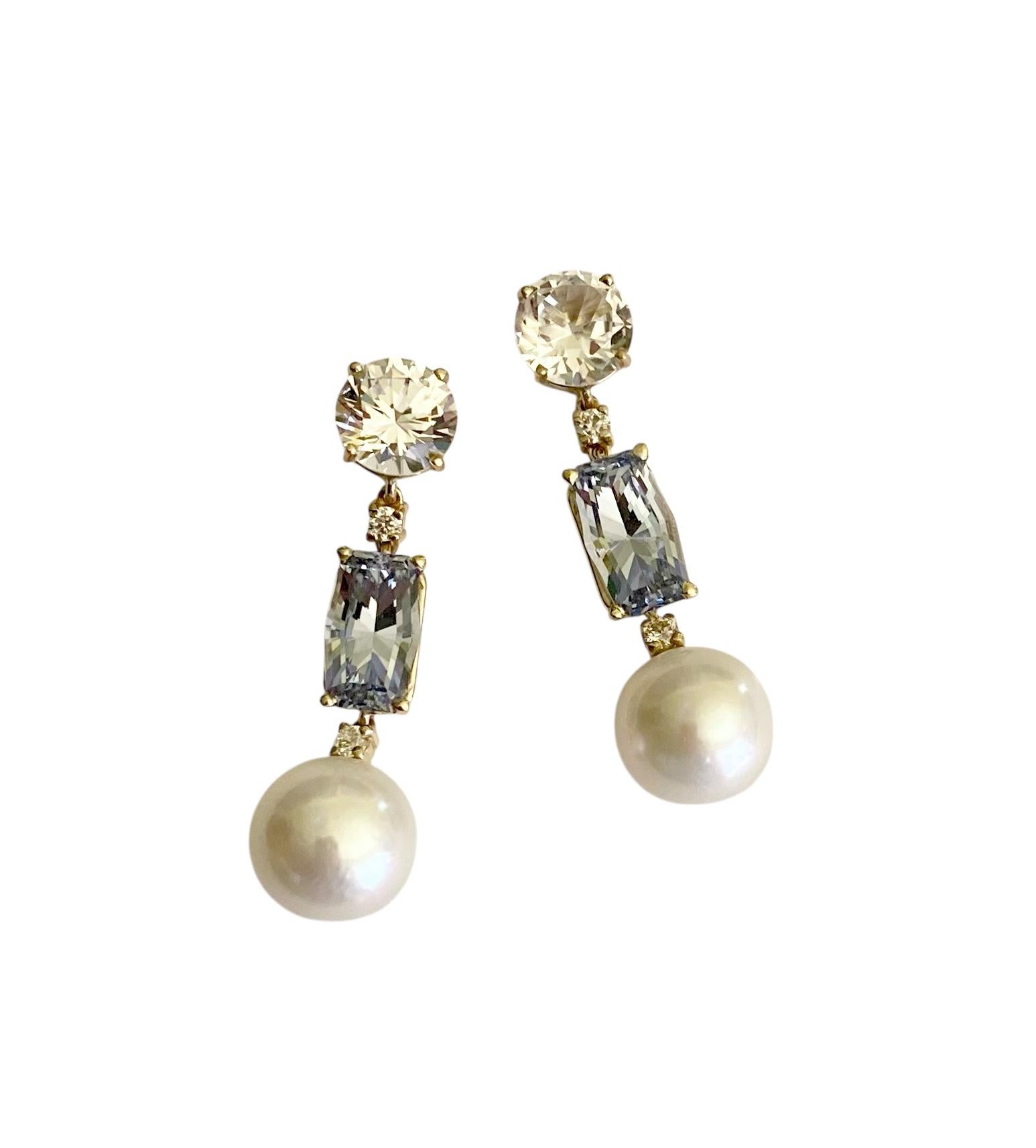 Michael Kneebone Blue Spinel South Seas Pearl Sapphire Diamond Dangle Earrings In condizioni Nuovo in vendita a Austin, TX