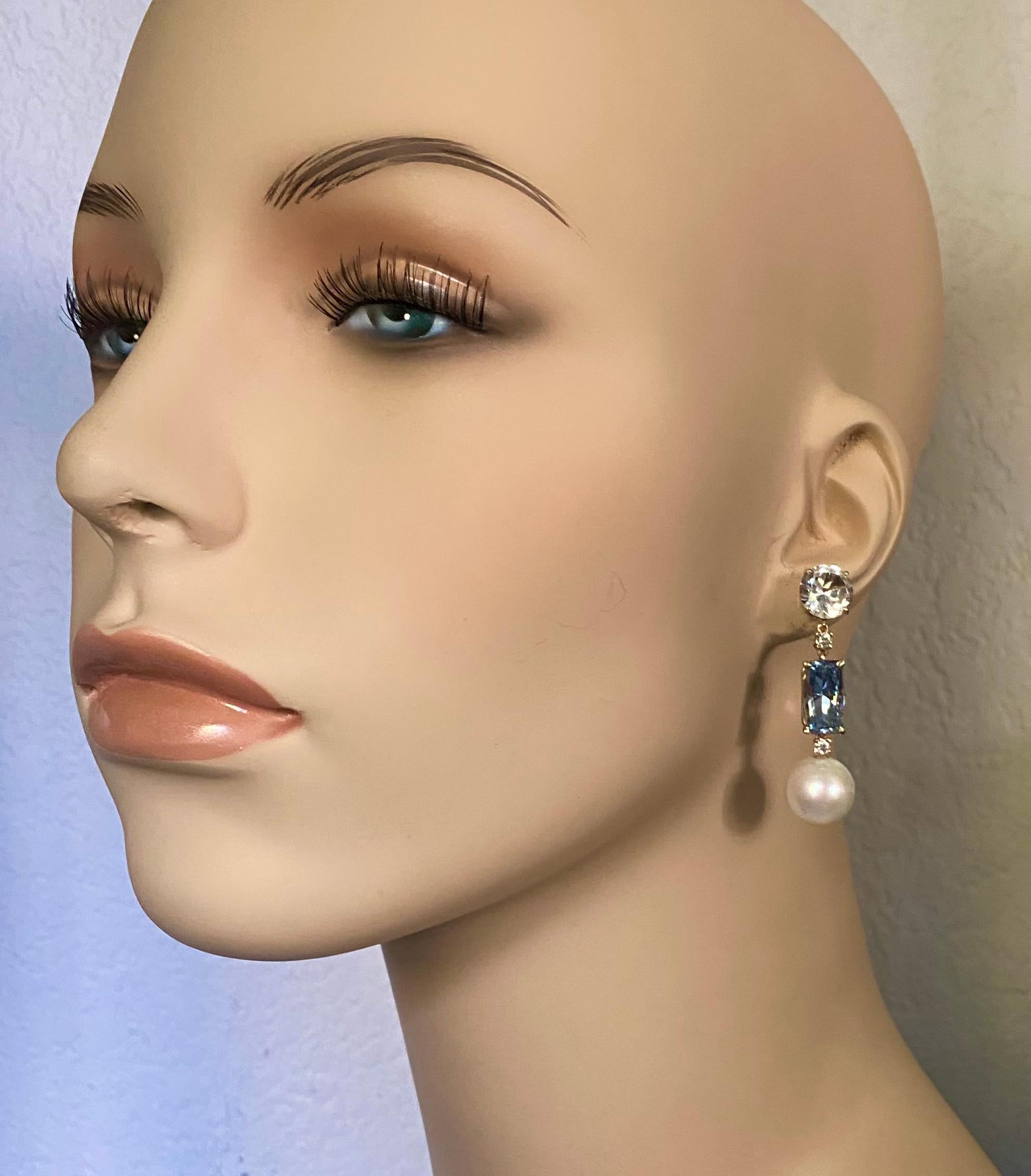 Donna Michael Kneebone Blue Spinel South Seas Pearl Sapphire Diamond Dangle Earrings in vendita