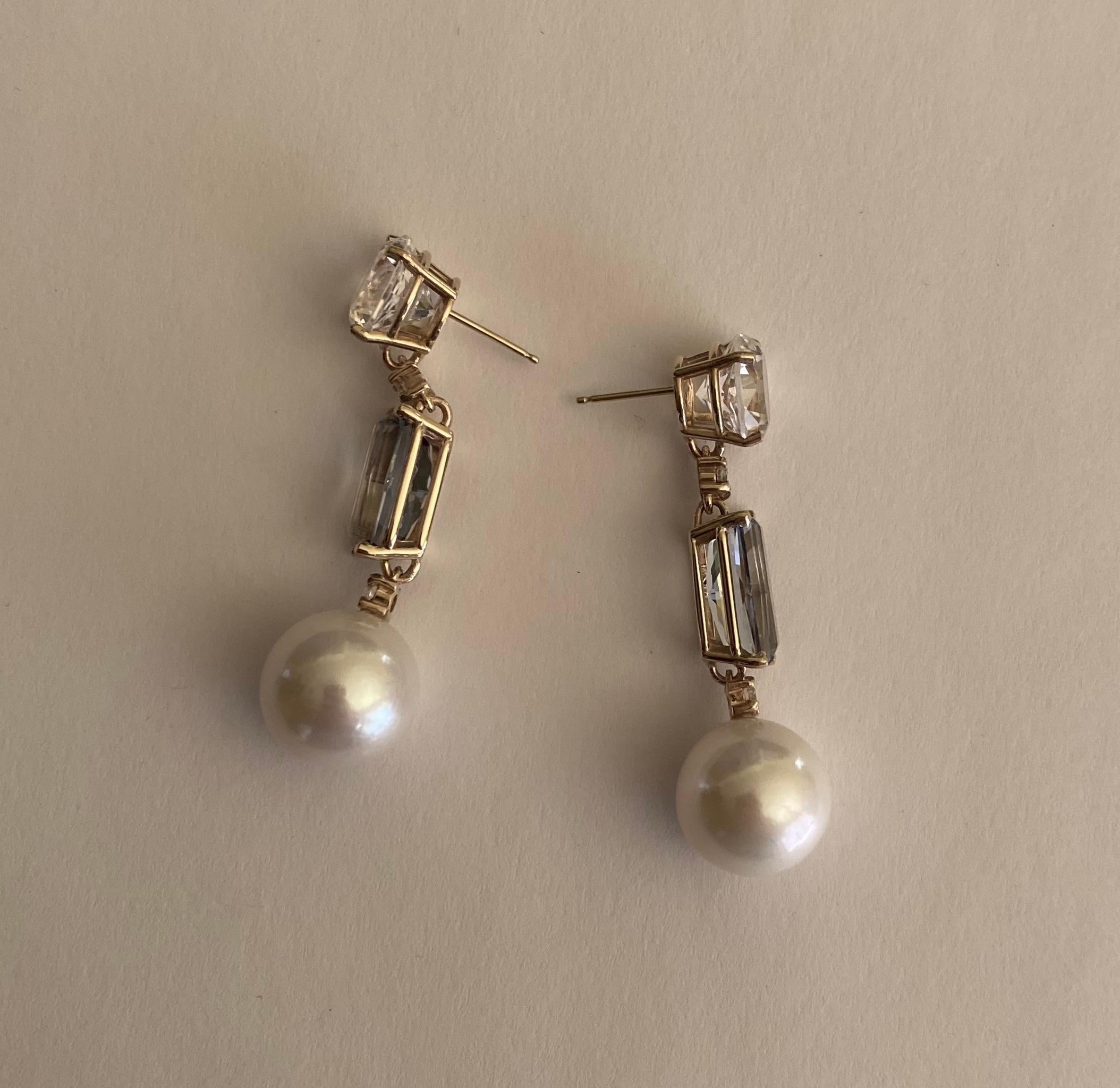 Michael Kneebone Blue Spinel South Seas Pearl Sapphire Diamond Dangle Earrings in vendita 1