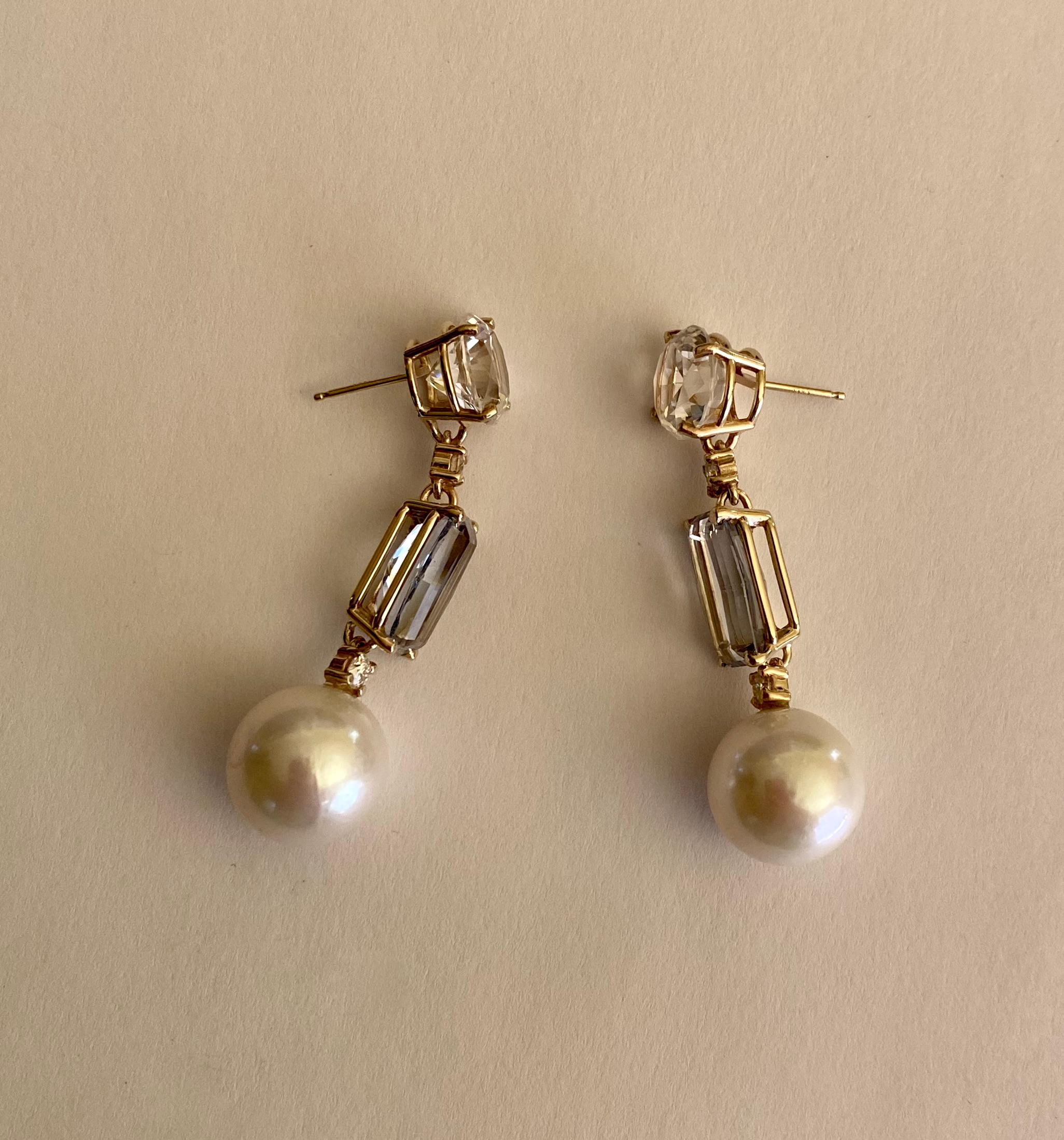 Michael Kneebone Blue Spinel South Seas Pearl Sapphire Diamond Dangle Earrings in vendita 3