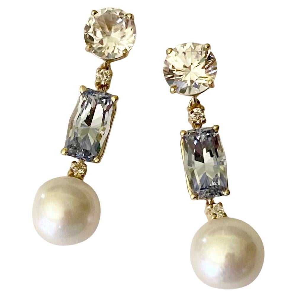 Michael Kneebone Blue Spinel South Seas Pearl Sapphire Diamond Dangle Earrings