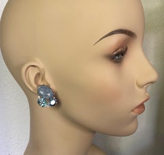Michael Kneebone Blue Sponge Coral Blue Topaz Diamond Cluster Earrings