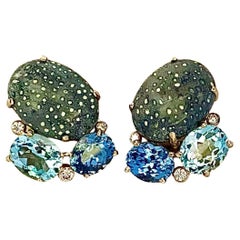 Michael Kneebone Blue Sponge Coral Blue Topaz Diamond Cluster Earrings