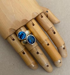 Michael Kneebone Blue Topaz 18 Karat Gold Stacking Leah Rings