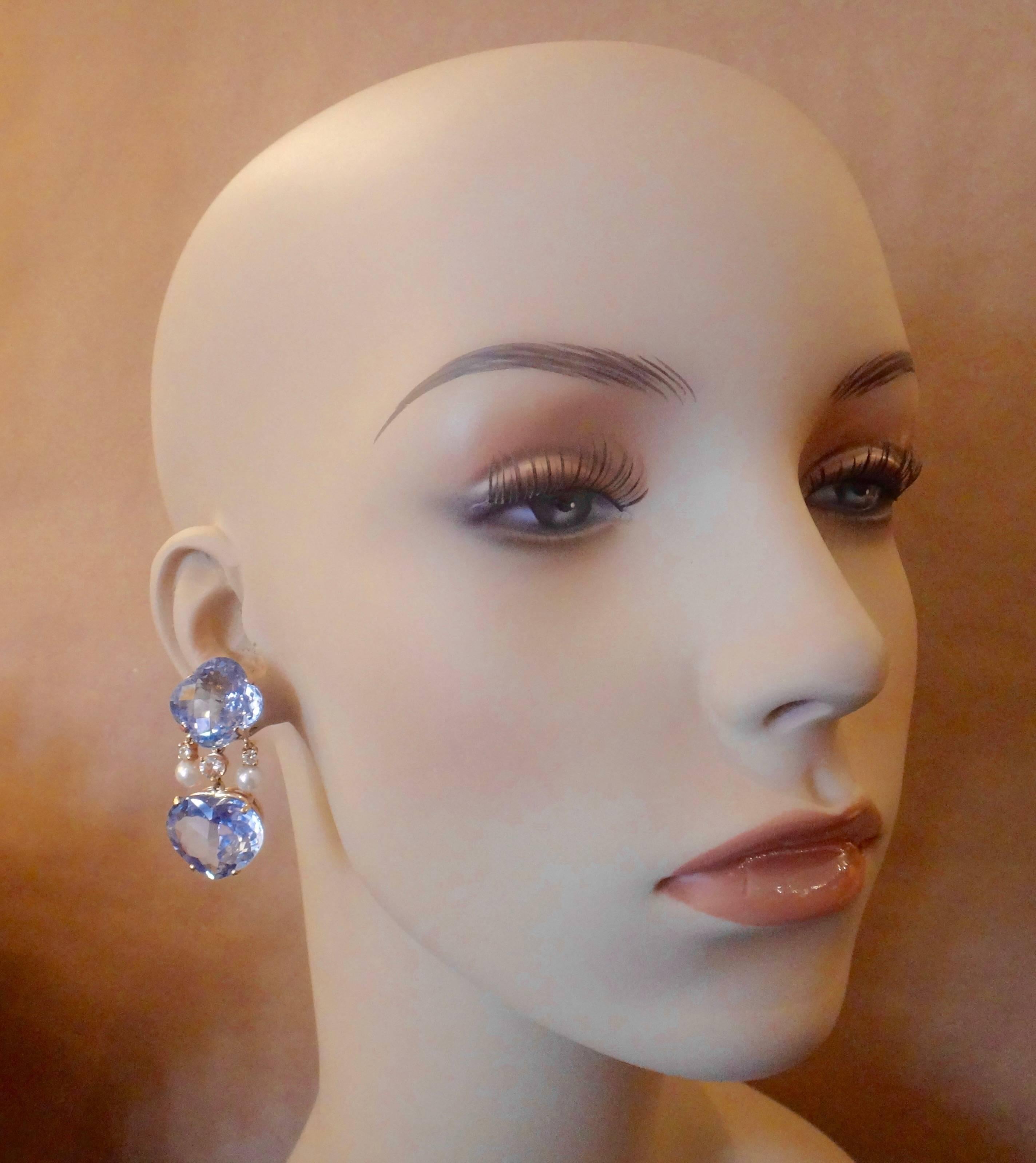 Michael Kneebone Blue Topaz Akoya Pearl Diamond Two-Color Gold Dangle Earrings 1