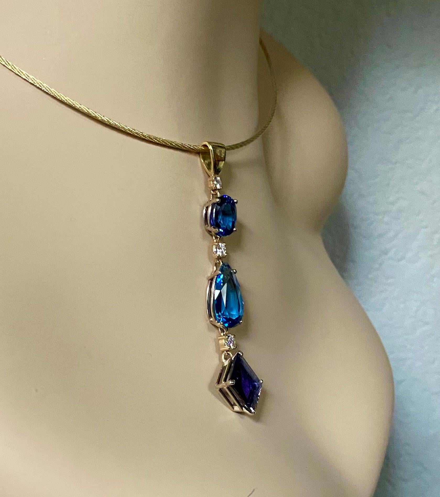 Contemporary Michael Kneebone Blue Topaz Apatite Iolite Diamond Stiletto Pendant For Sale