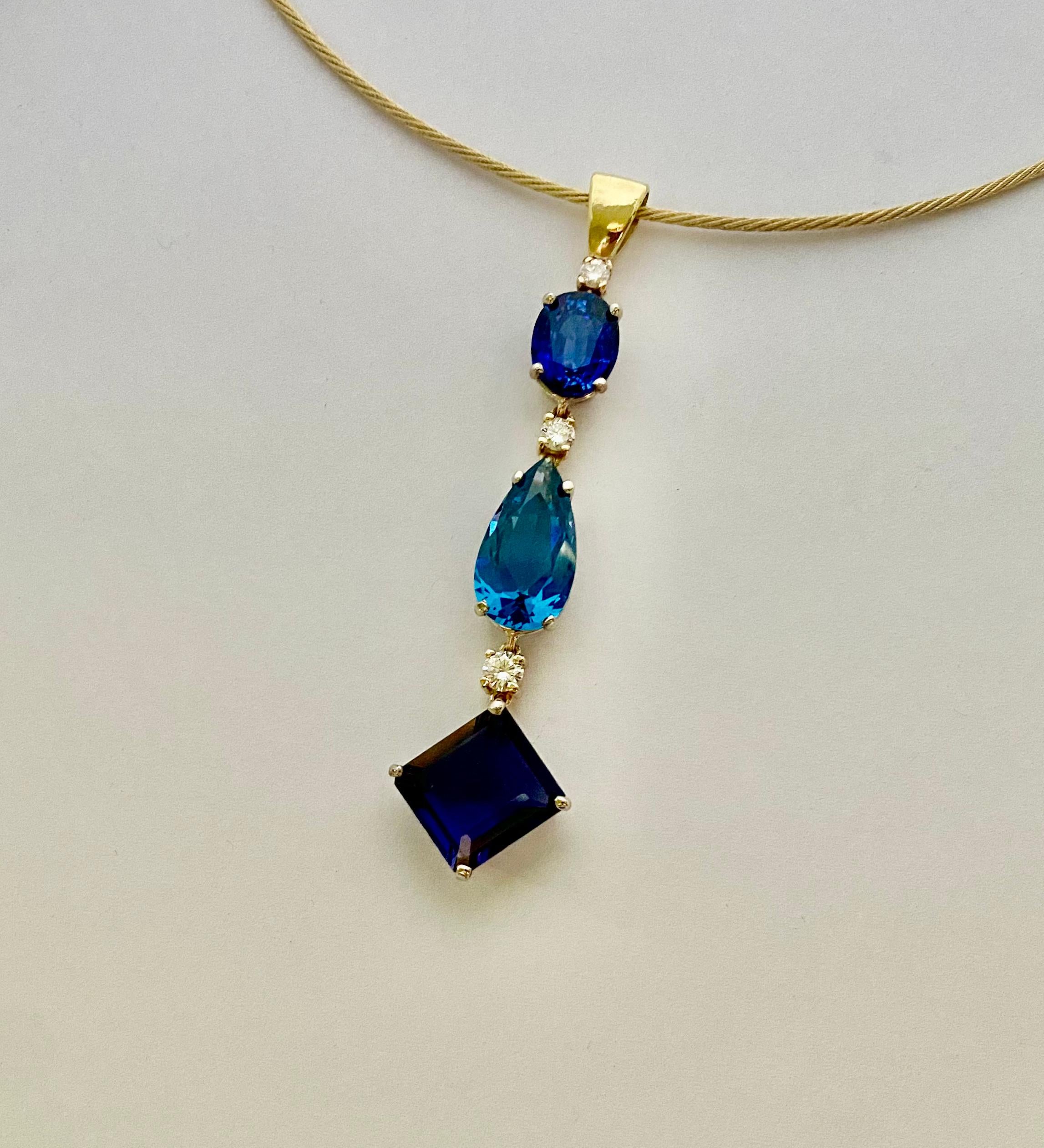 Michael Kneebone Blue Topaz Apatite Iolite Diamond Stiletto Pendant For Sale 2