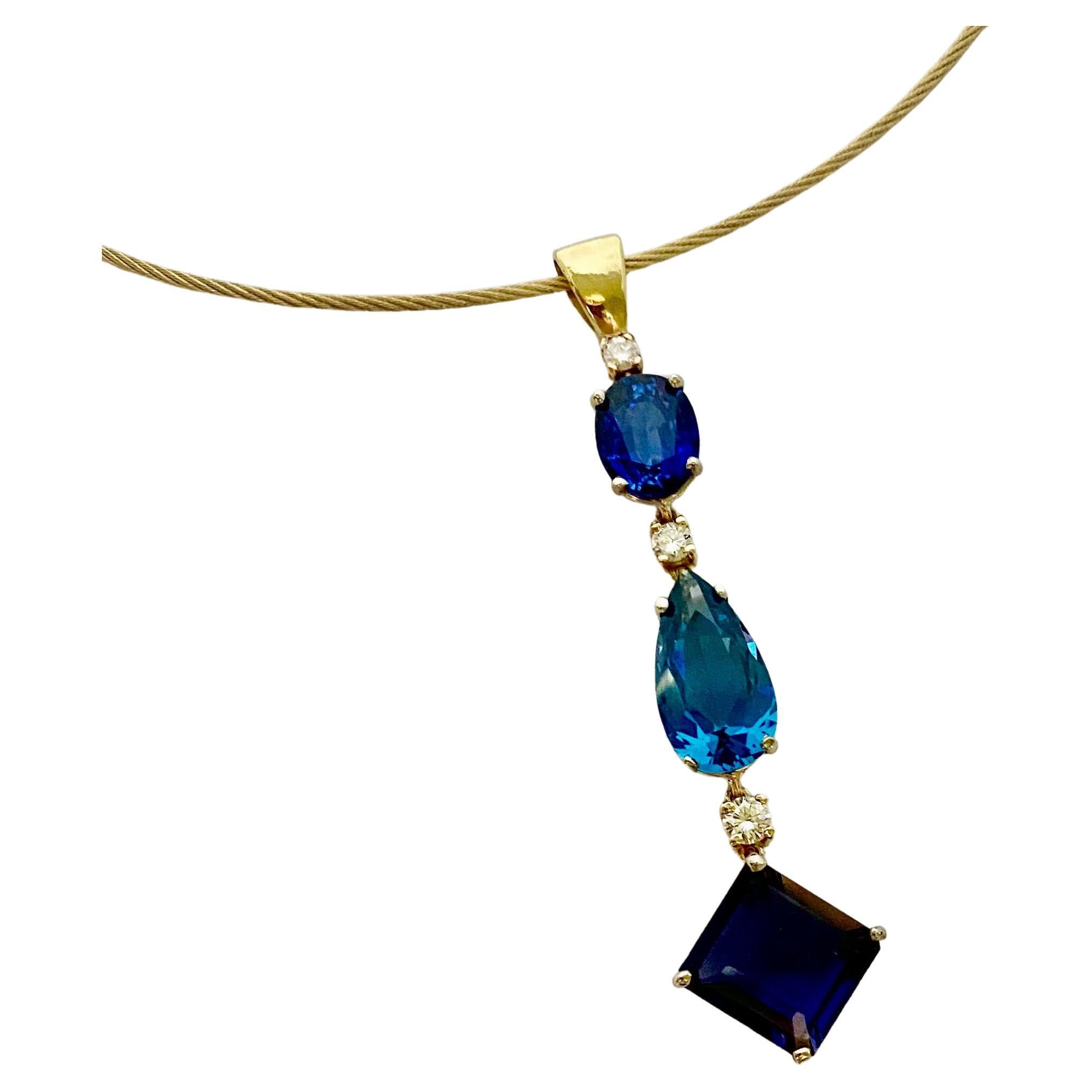 Michael Kneebone Blue Topaz Apatite Iolite Diamond Stiletto Pendant For Sale