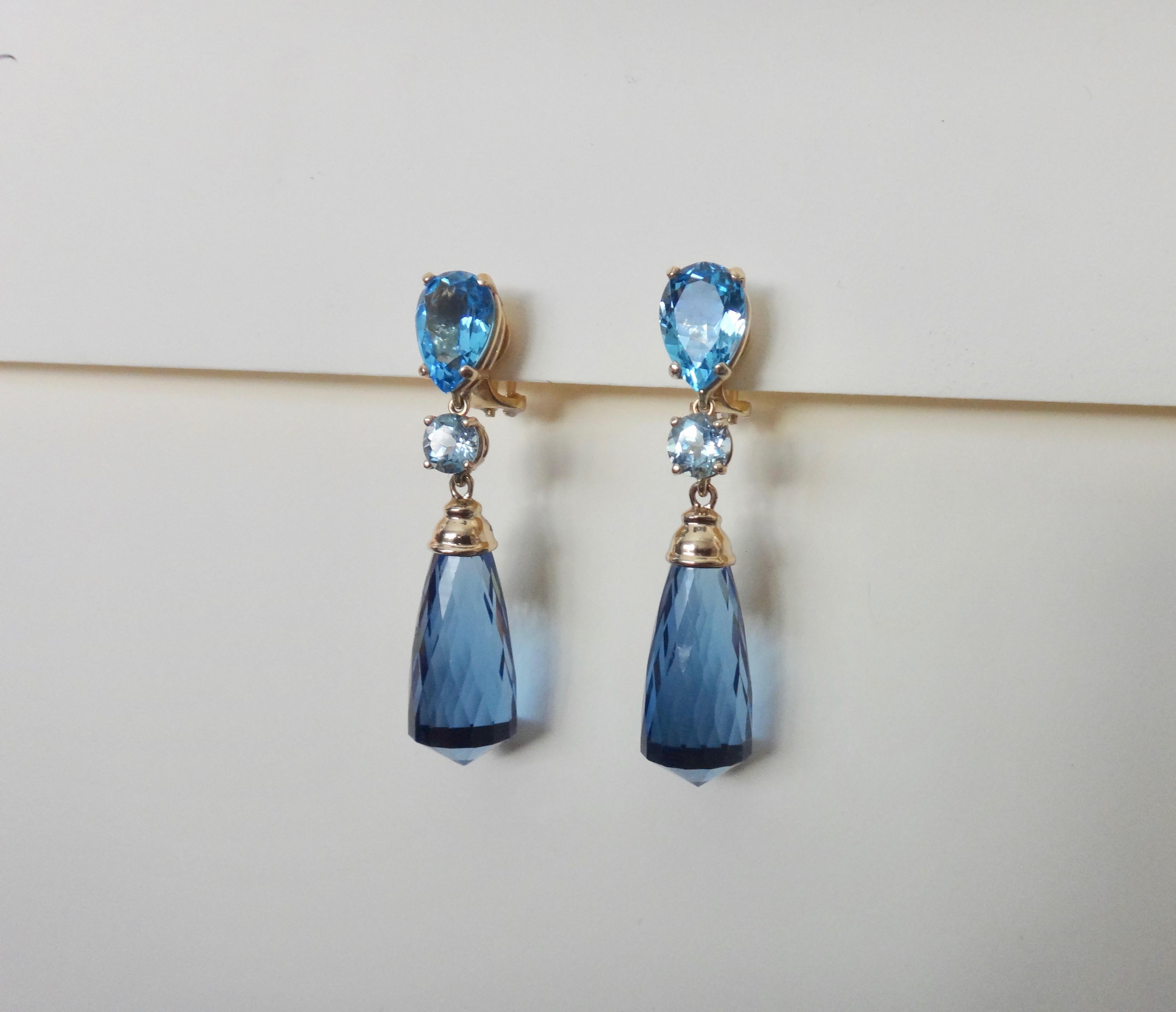 Contemporary Michael Kneebone Blue Topaz Briolette Aquamarine Dangle Earrings