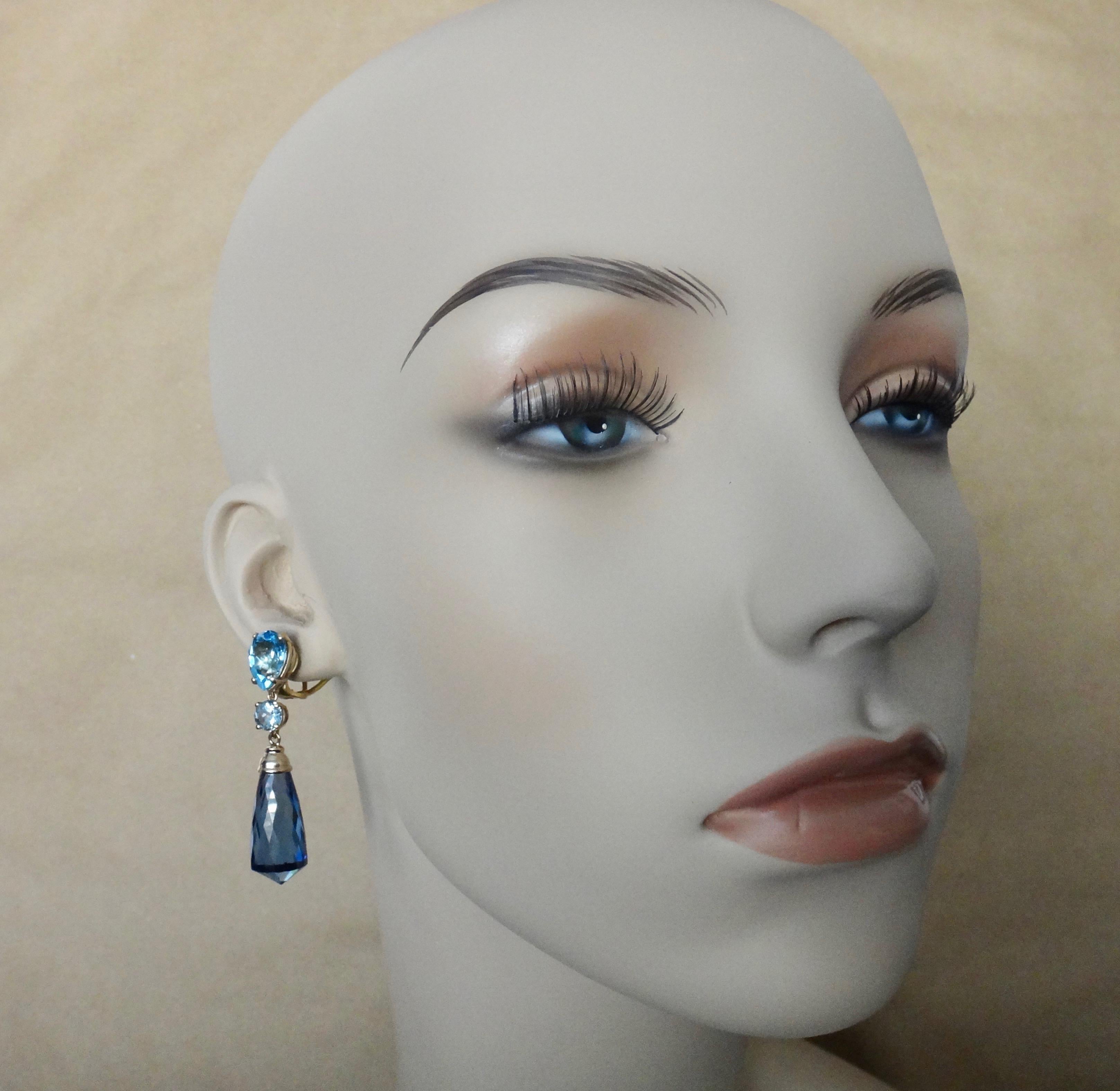 Michael Kneebone Blue Topaz Briolette Aquamarine Dangle Earrings In New Condition In Austin, TX