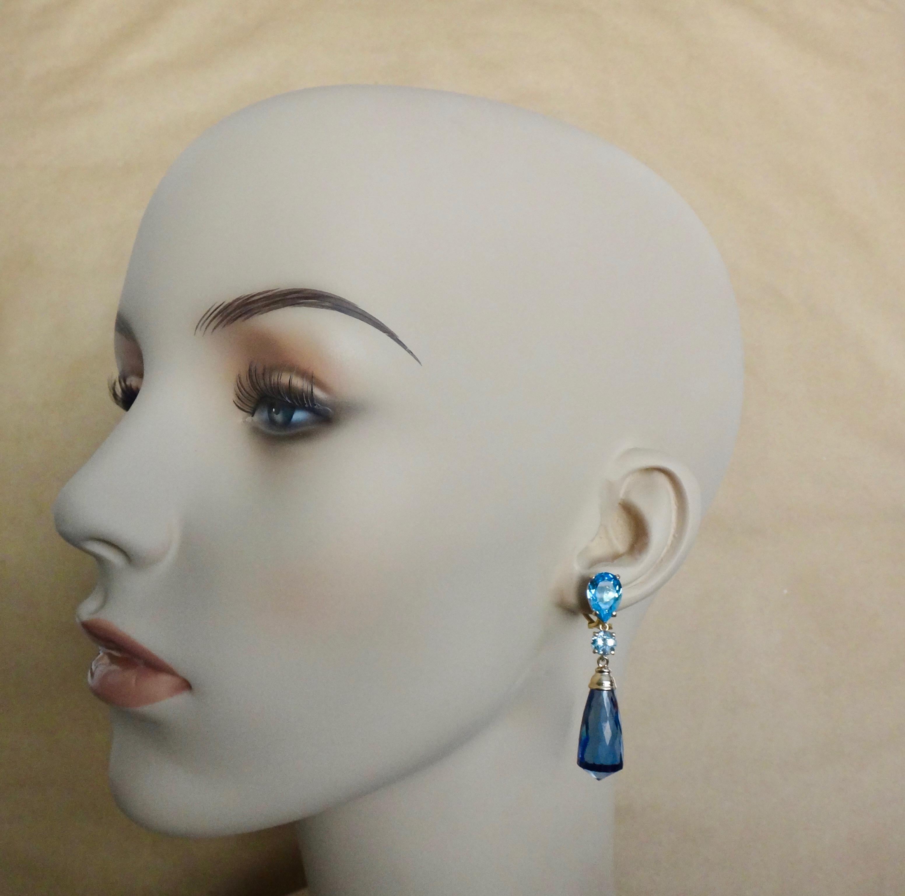 Michael Kneebone Blue Topaz Briolette Aquamarine Dangle Earrings 1