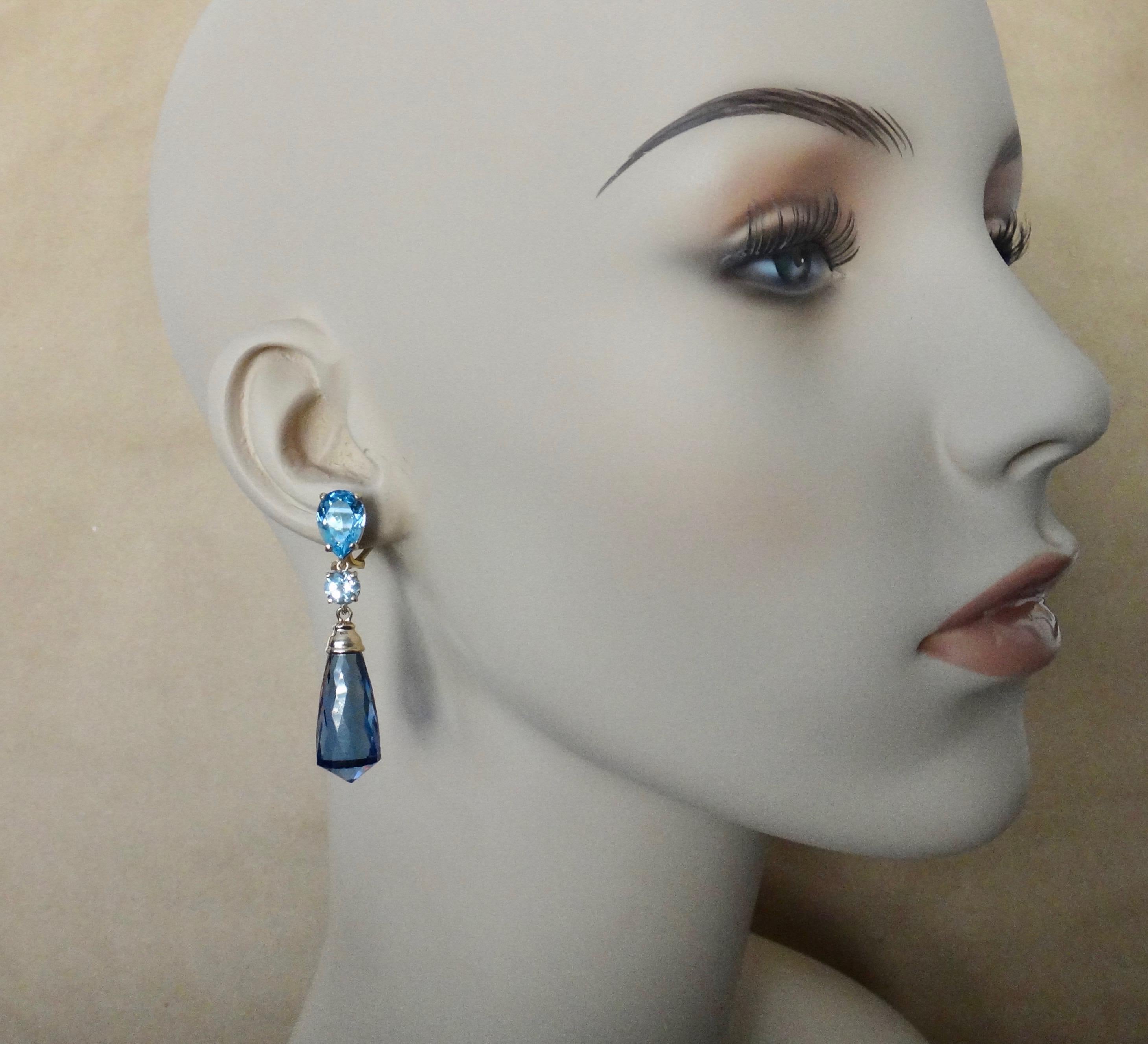 Michael Kneebone Blue Topaz Briolette Aquamarine Dangle Earrings 3