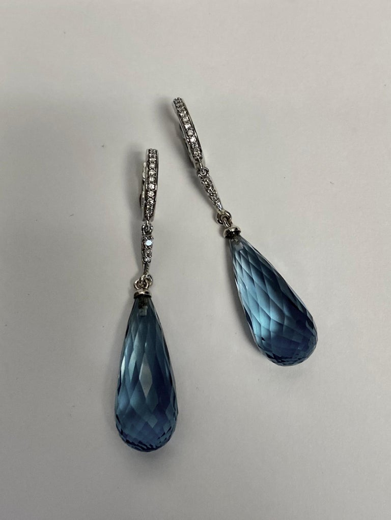 Contemporary Michael Kneebone Blue Topaz Briolette Pave Diamond Dangle Earrings For Sale