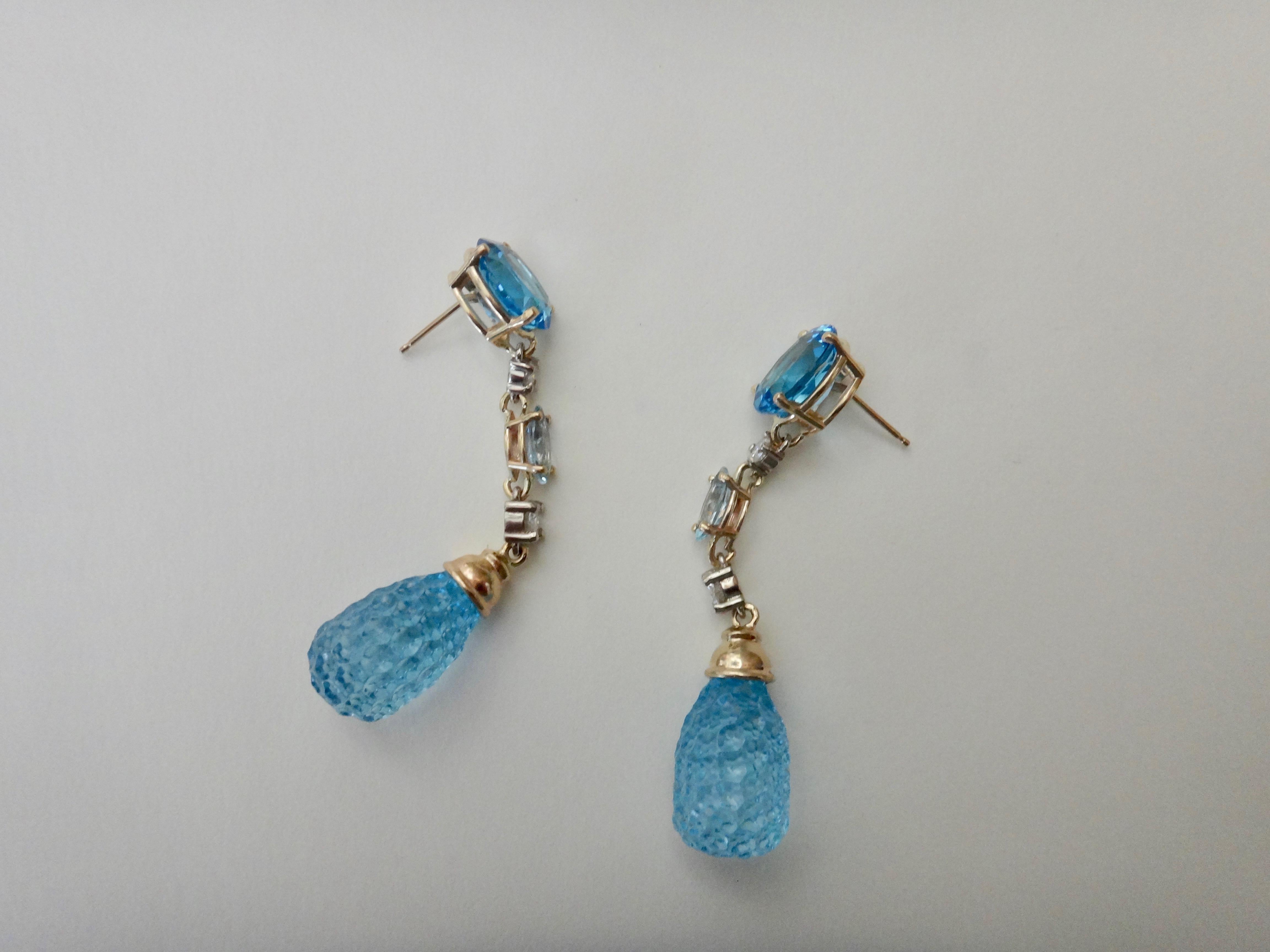 Michael Kneebone Blue Topaz Carved Briolette Aquamarine Diamond Dangle Earrings 5