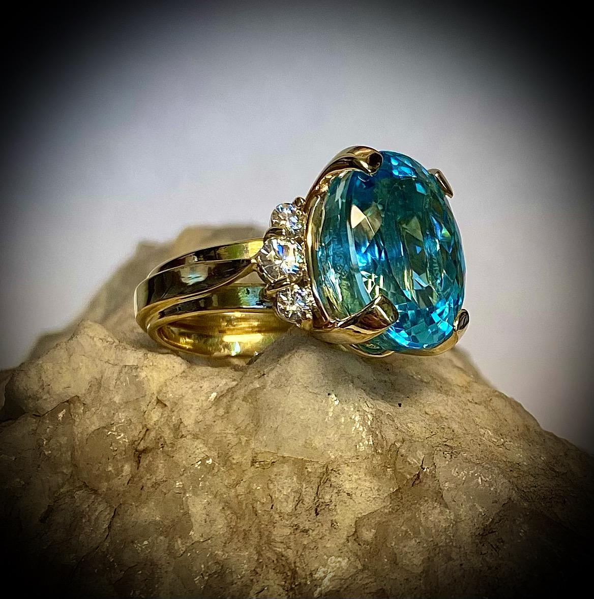 Contemporary Michael Kneebone Blue Topaz Diamond Cocktail Ring For Sale