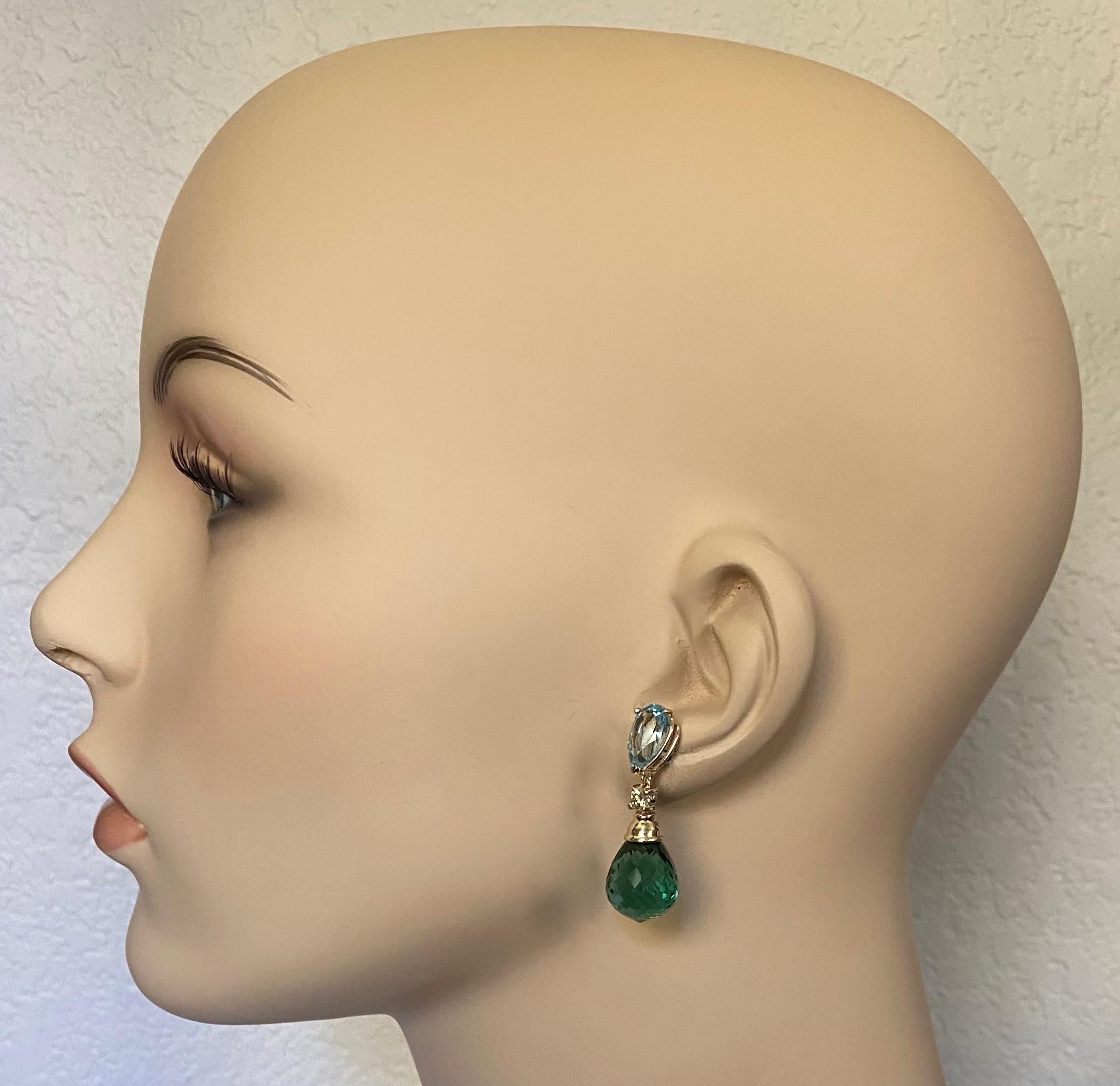 Michael Kneebone Blue Topaz Diamond Green Quartz Dangle Earrings 5