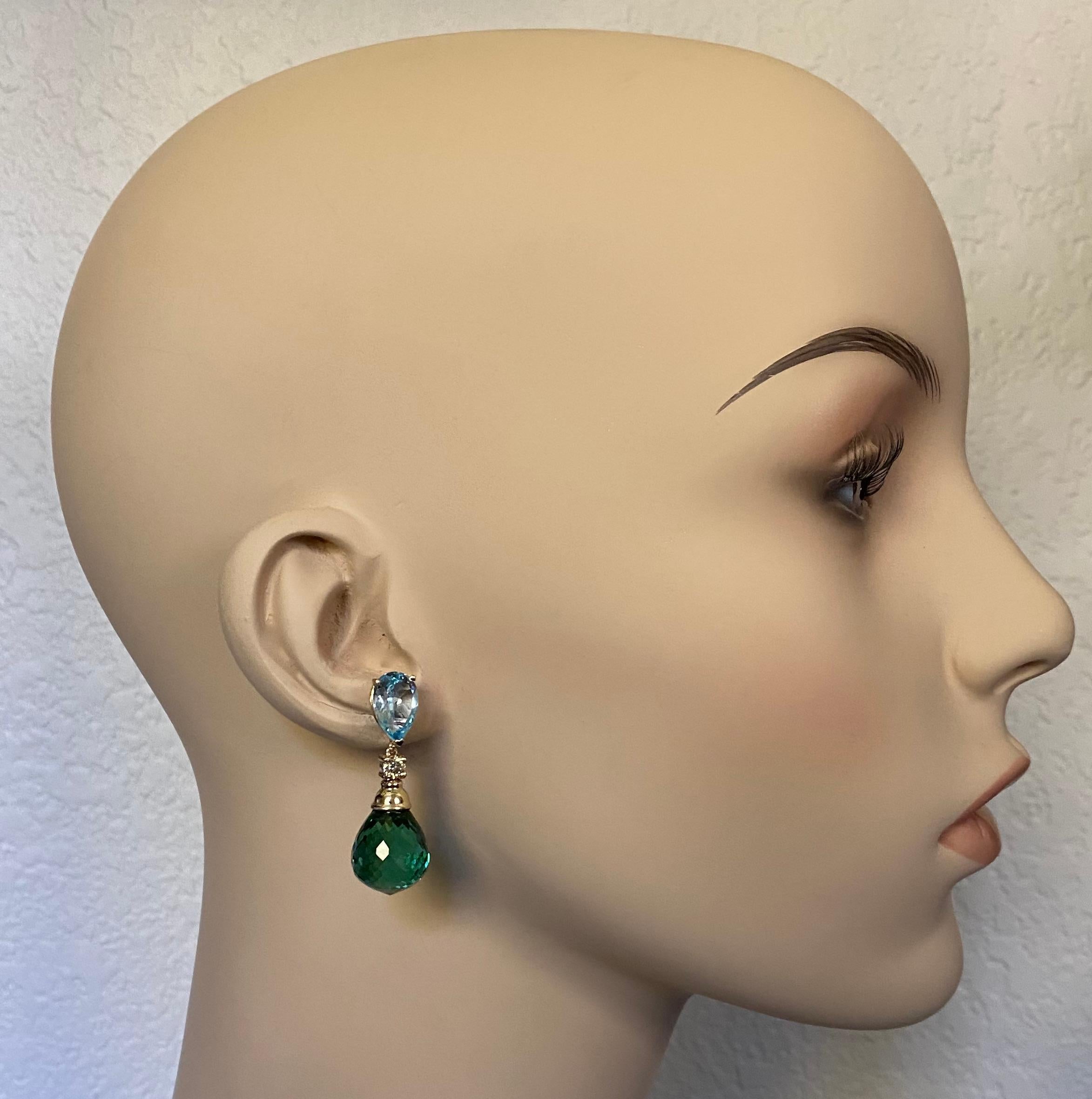Contemporary Michael Kneebone Blue Topaz Diamond Green Quartz Dangle Earrings
