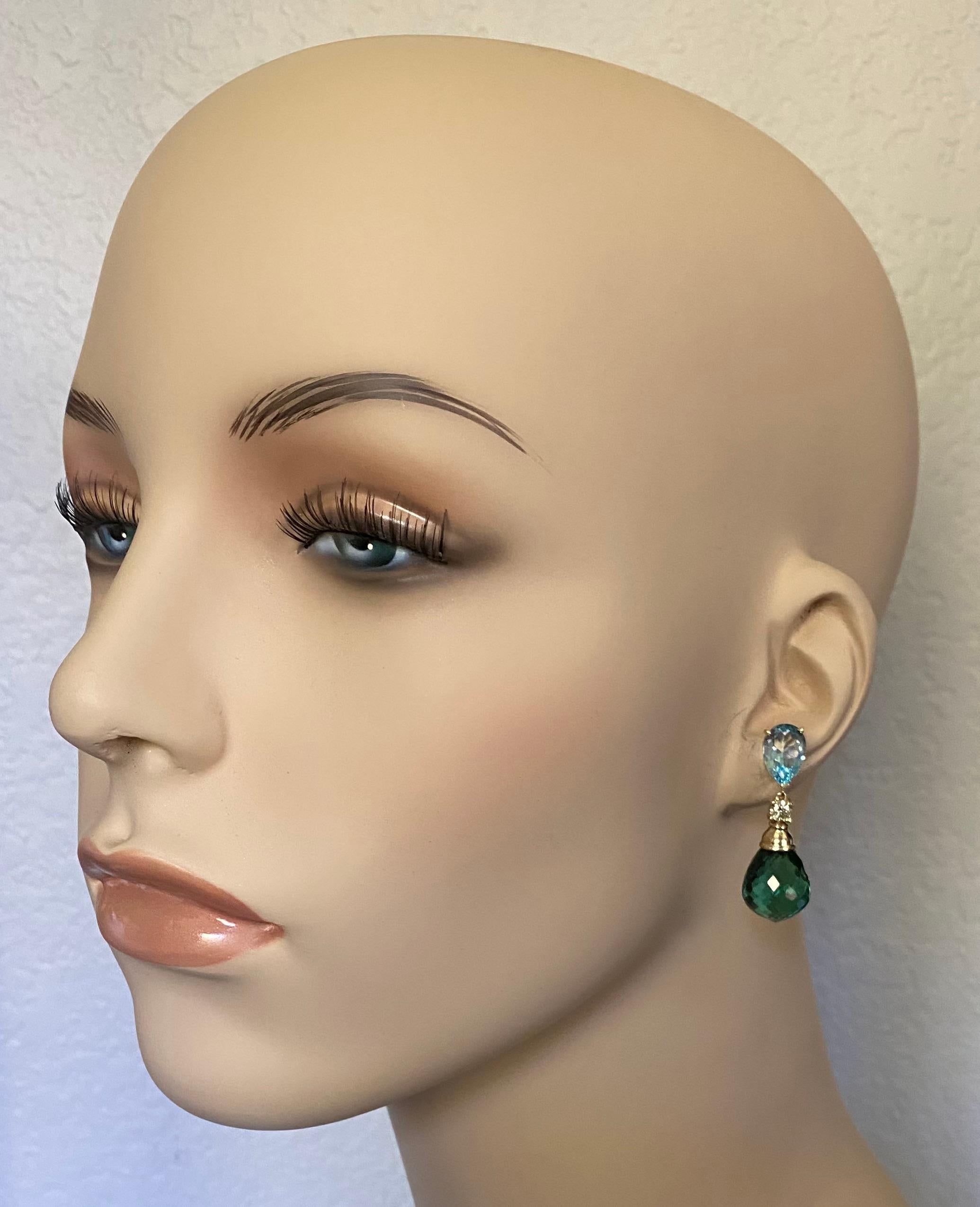 Michael Kneebone Blue Topaz Diamond Green Quartz Dangle Earrings In New Condition In Austin, TX
