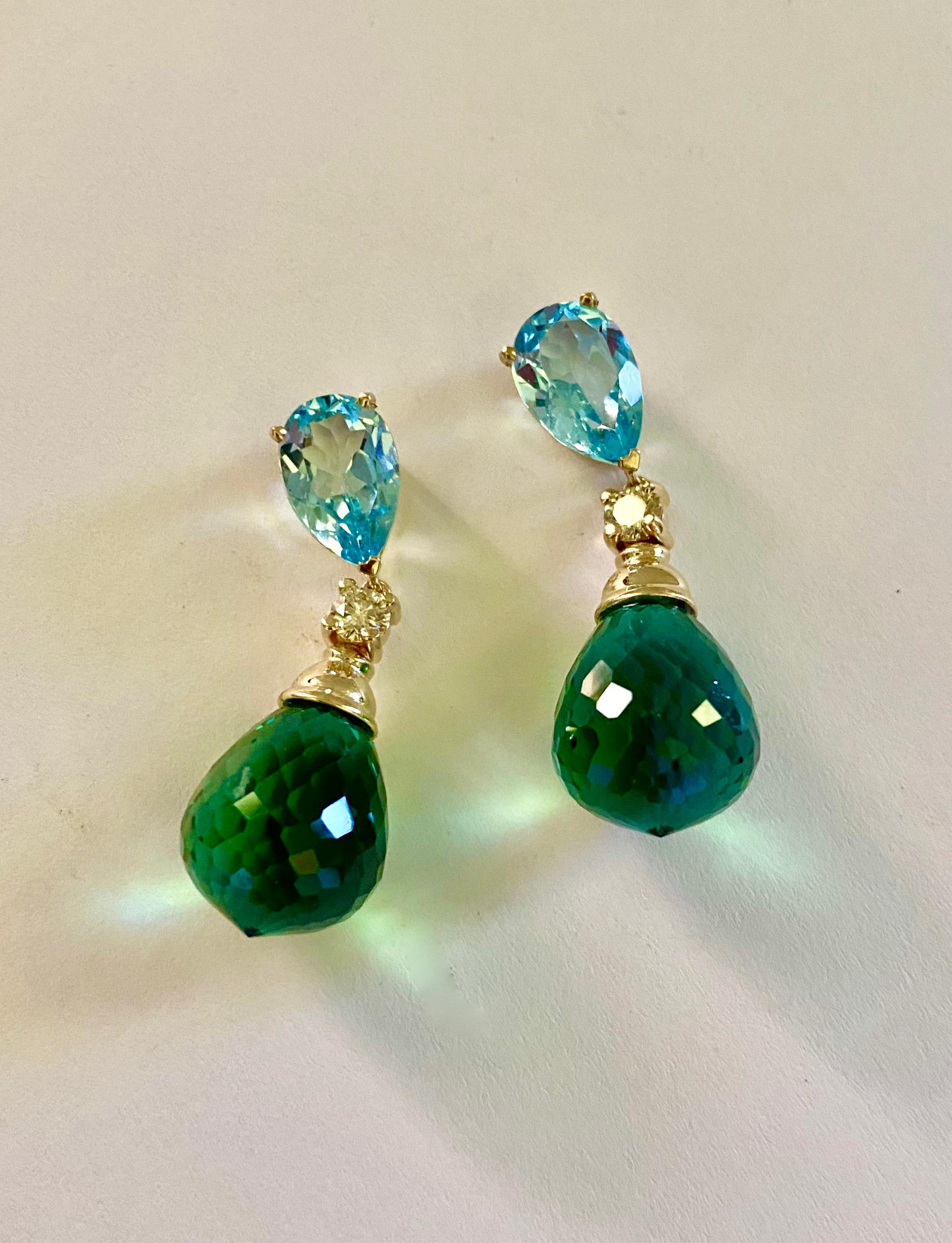 Women's Michael Kneebone Blue Topaz Diamond Green Quartz Dangle Earrings