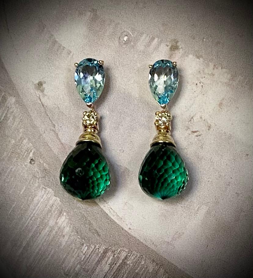 Michael Kneebone Blue Topaz Diamond Green Quartz Dangle Earrings 2