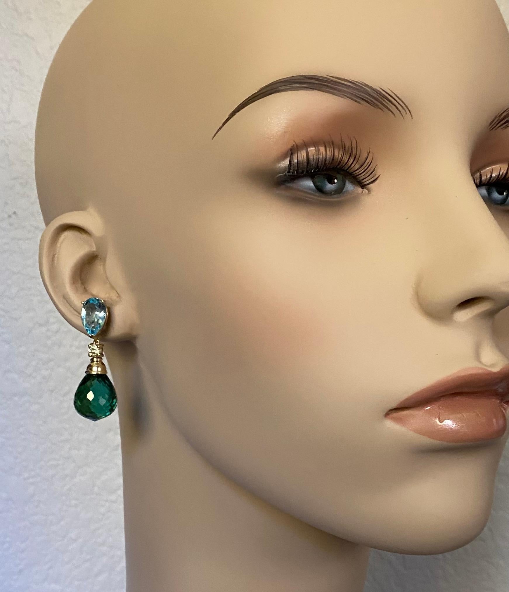 Michael Kneebone Blue Topaz Diamond Green Quartz Dangle Earrings 3