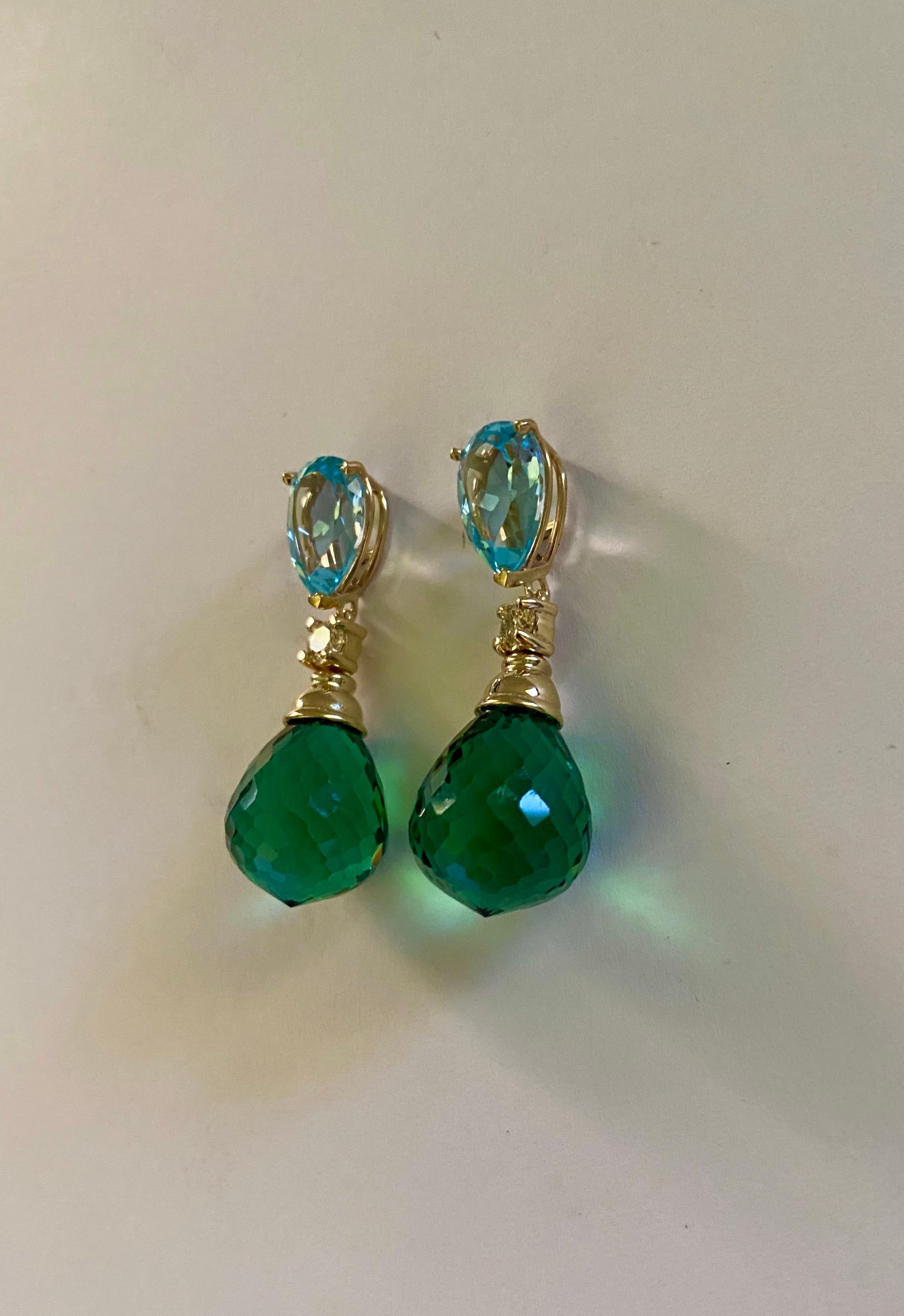 Michael Kneebone Blue Topaz Diamond Green Quartz Dangle Earrings 4