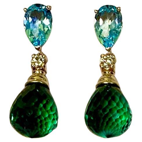 Michael Kneebone Blue Topaz Diamond Green Quartz Dangle Earrings
