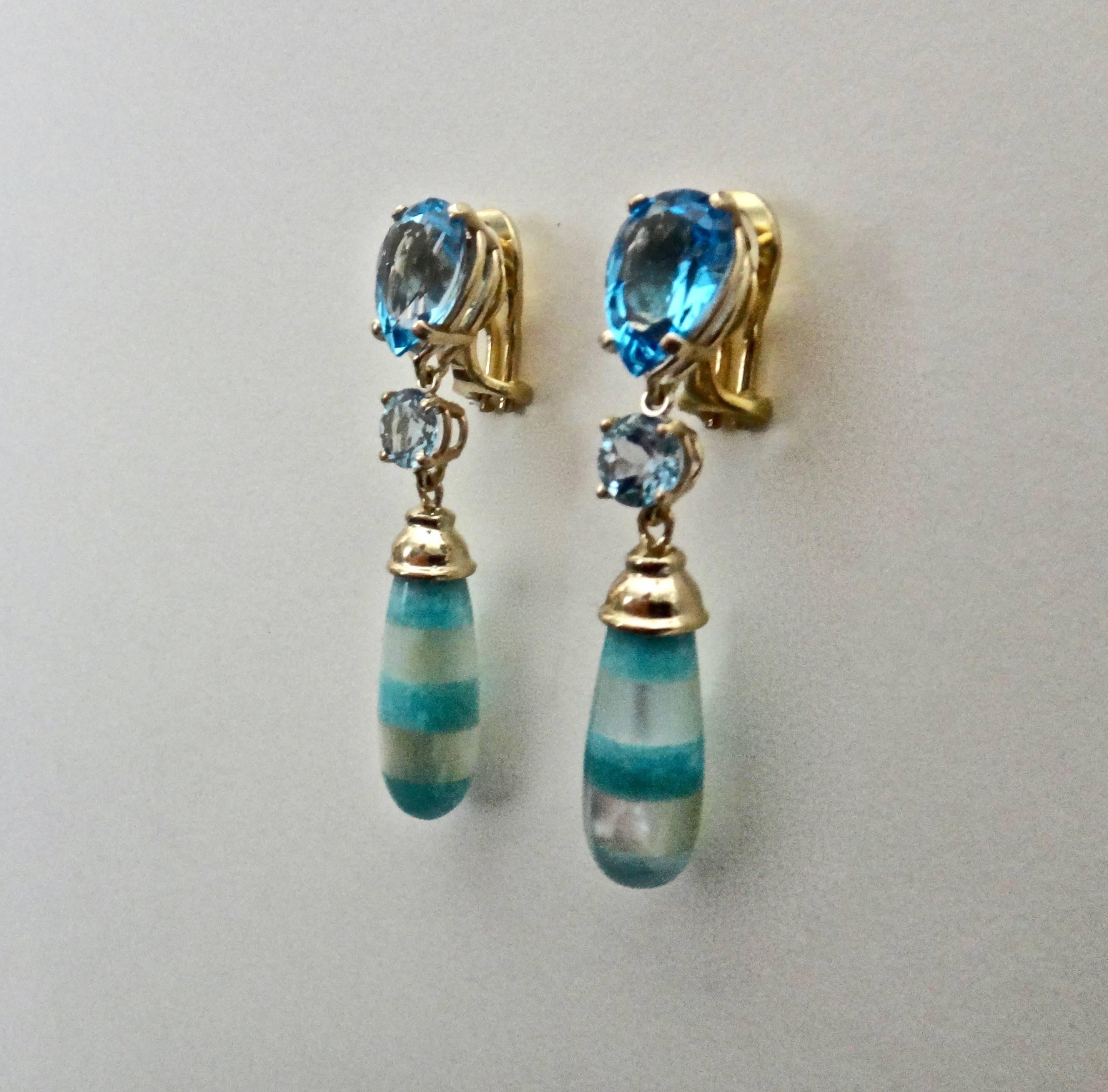 Contemporary Michael Kneebone Blue Topaz Mother-of-Pearl Turquoise Dangle Earrings