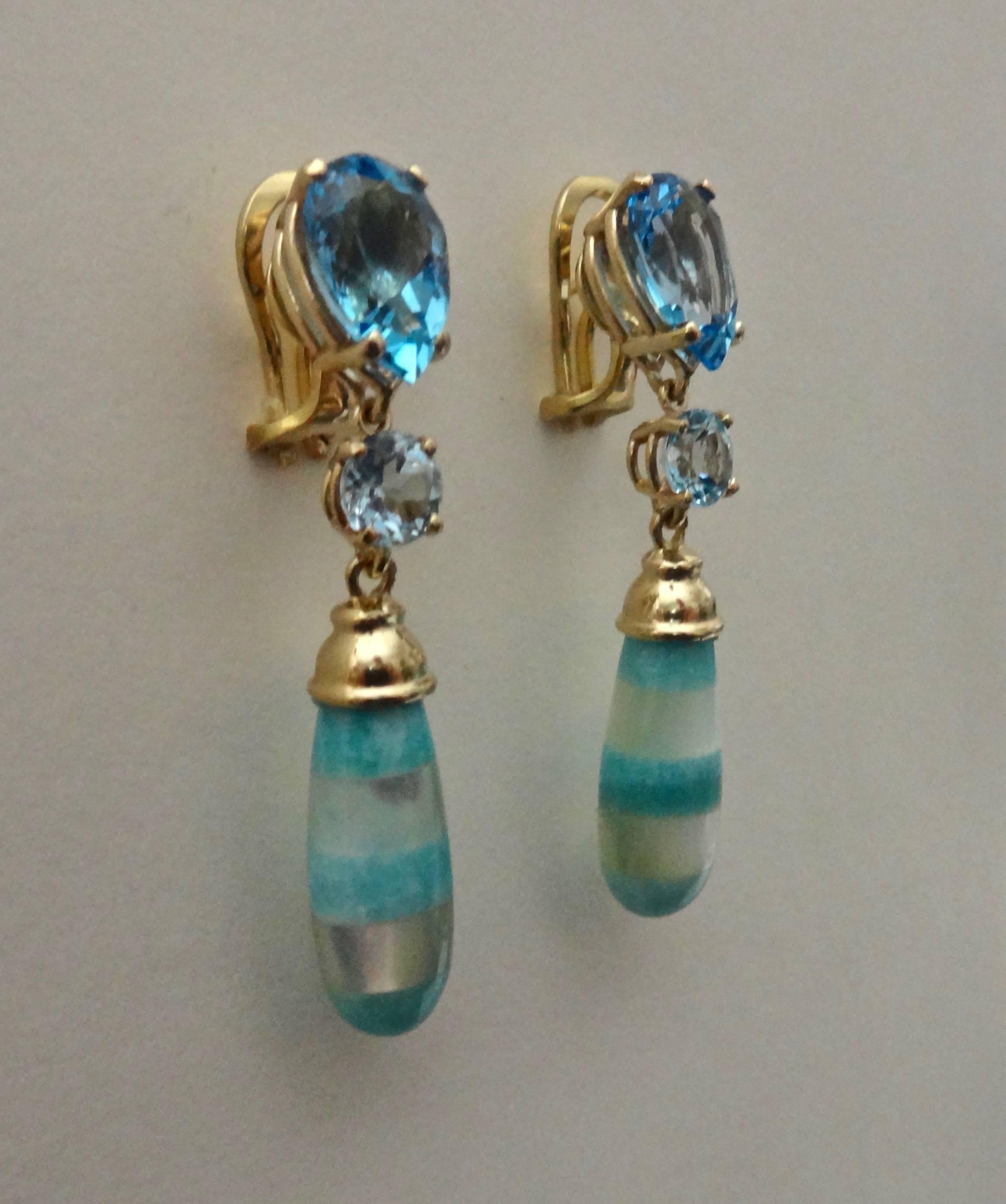 Michael Kneebone Blue Topaz Mother-of-Pearl Turquoise Dangle Earrings 1