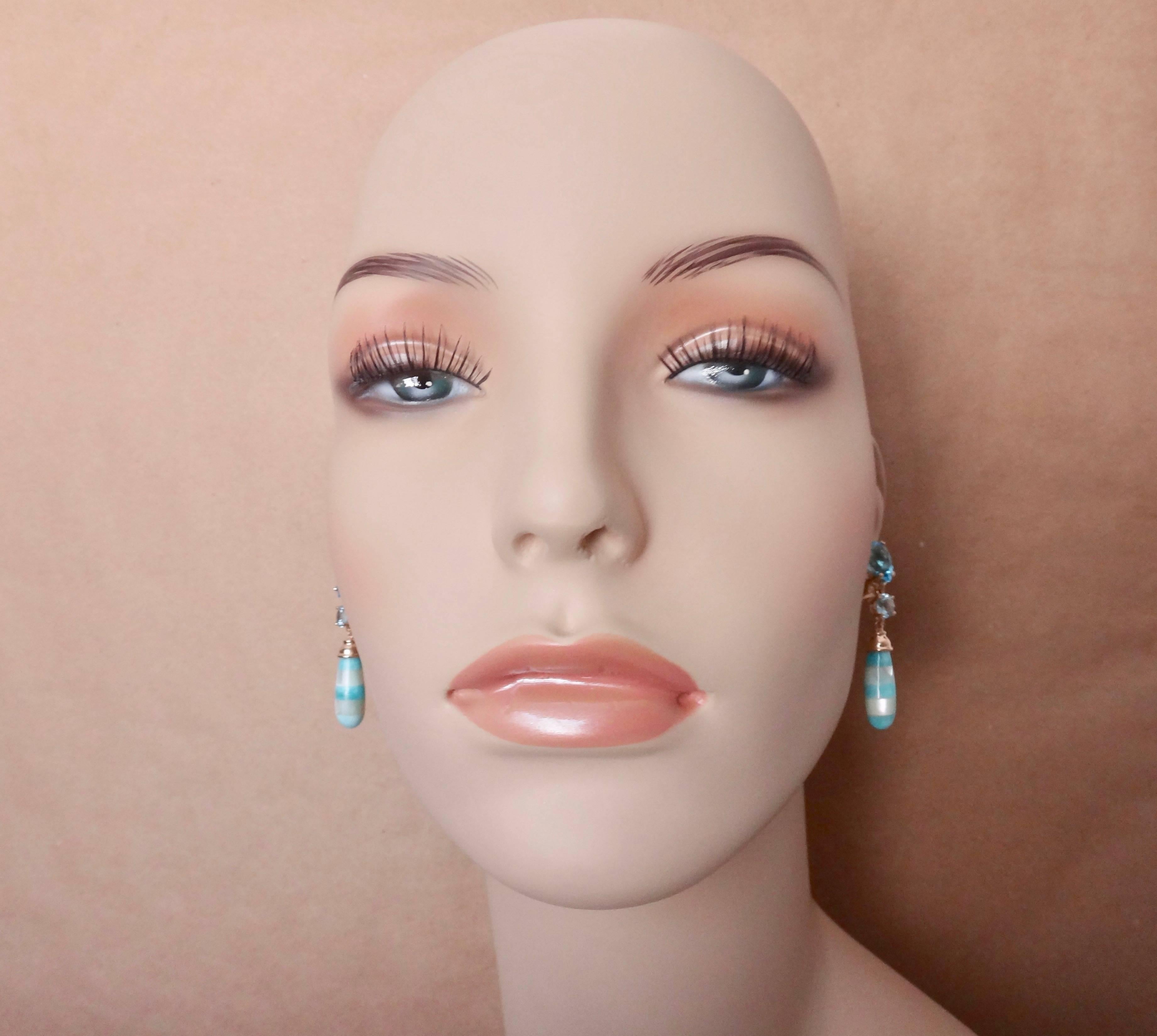 Michael Kneebone Blue Topaz Mother-of-Pearl Turquoise Dangle Earrings 2