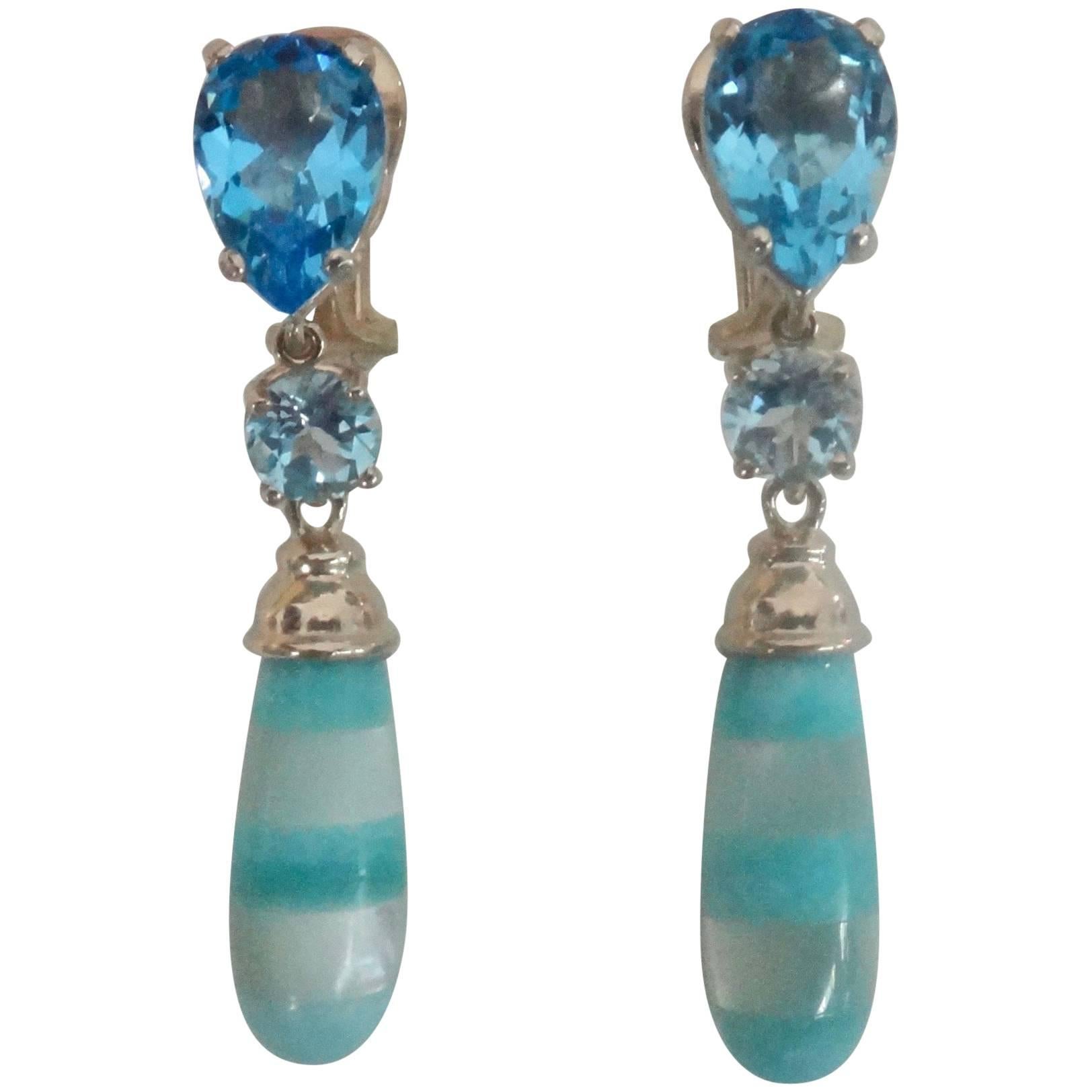 Michael Kneebone Blue Topaz Mother-of-Pearl Turquoise Dangle Earrings