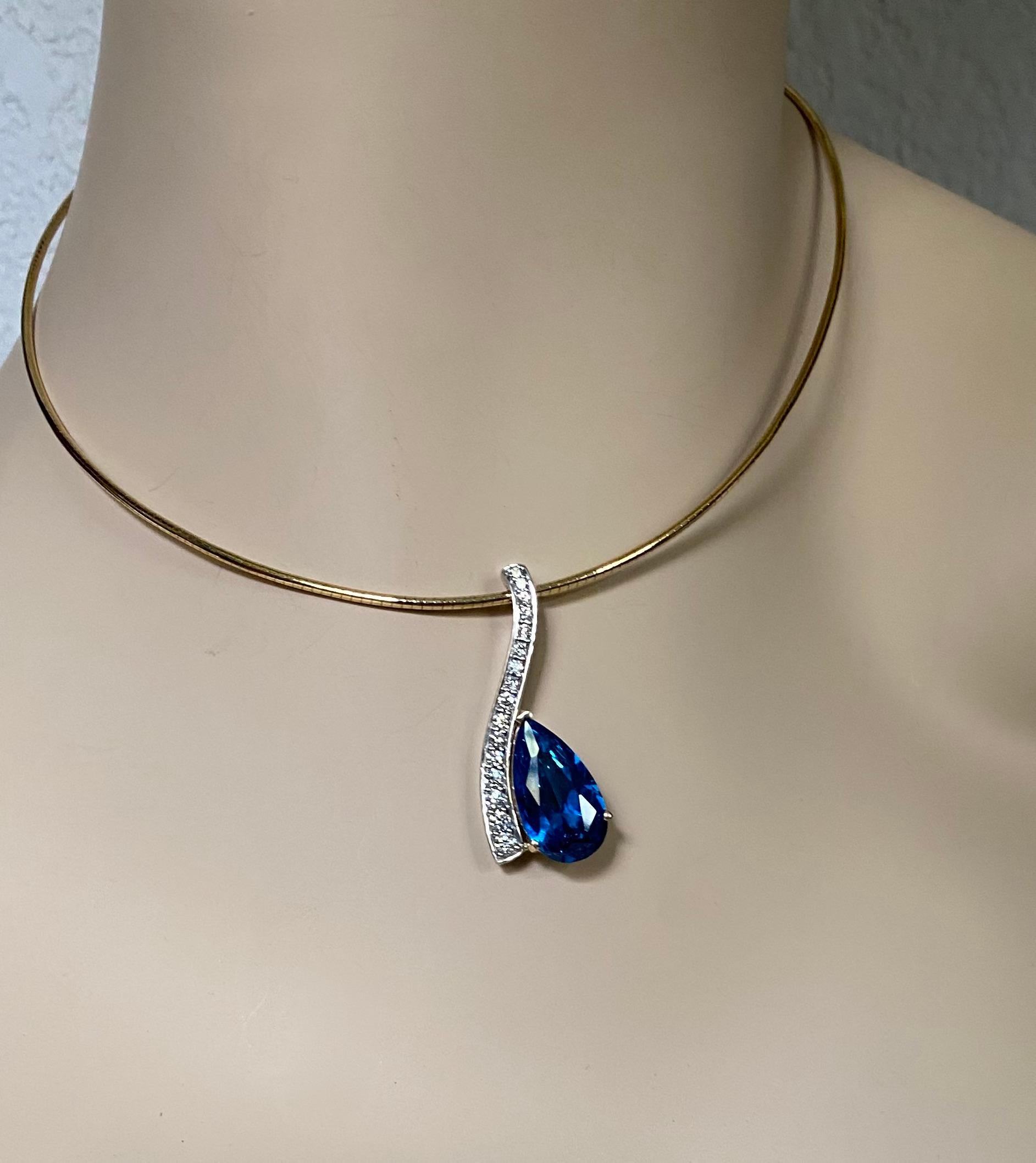 Contemporary Michael Kneebone Blue Topaz Pave Diamond Wavy Pendant For Sale