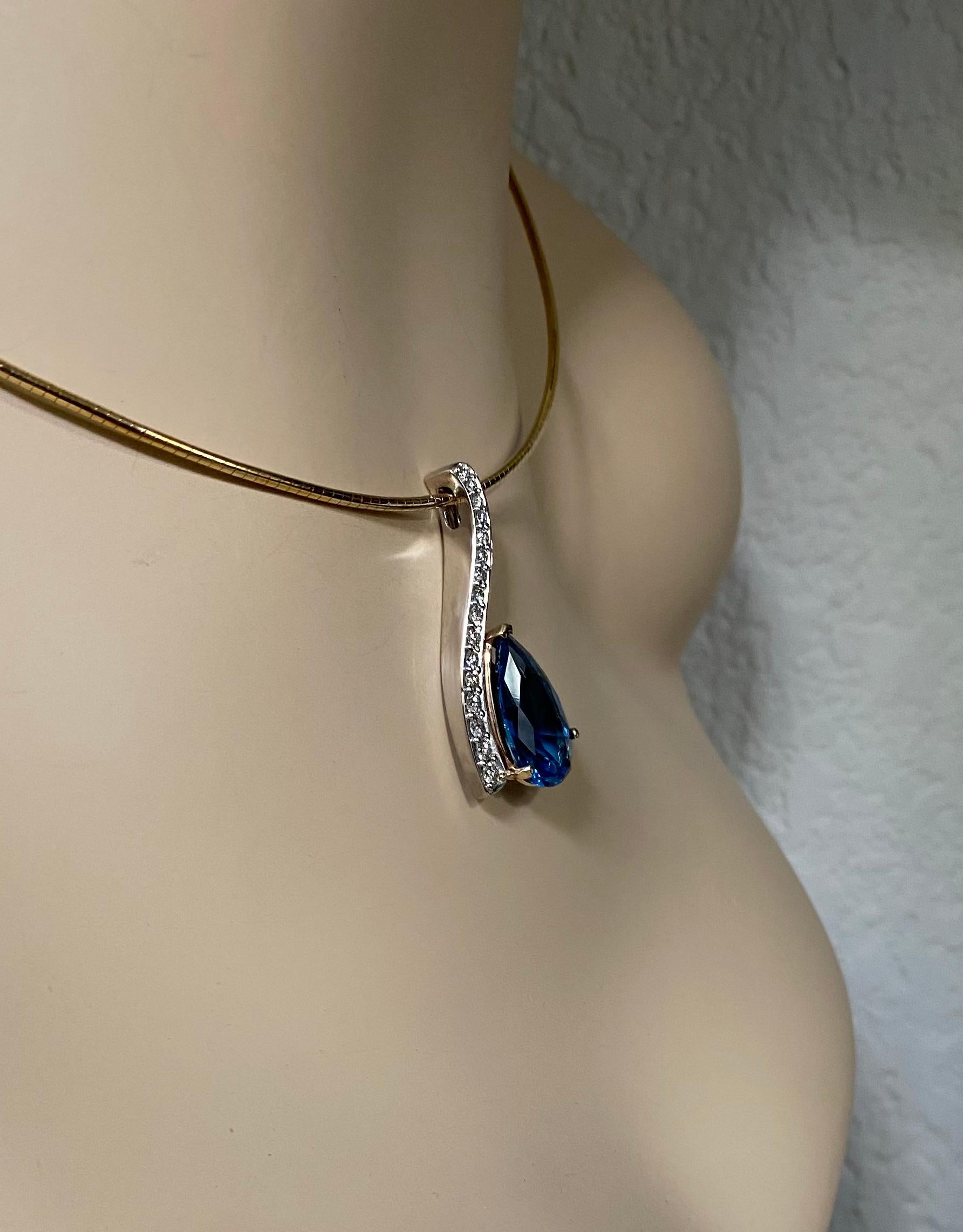Michael Kneebone Blue Topaz Pave Diamond Wavy Pendant In New Condition For Sale In Austin, TX