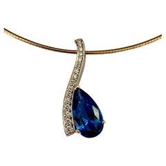 Michael Kneebone Blue Topaz Pave Diamond Wavy Pendant