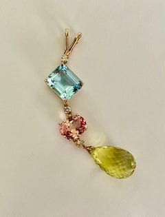 Michael Kneebone Blue Topaz Pink Topaz Diamond Lemon Citrine Stiletto Pendant