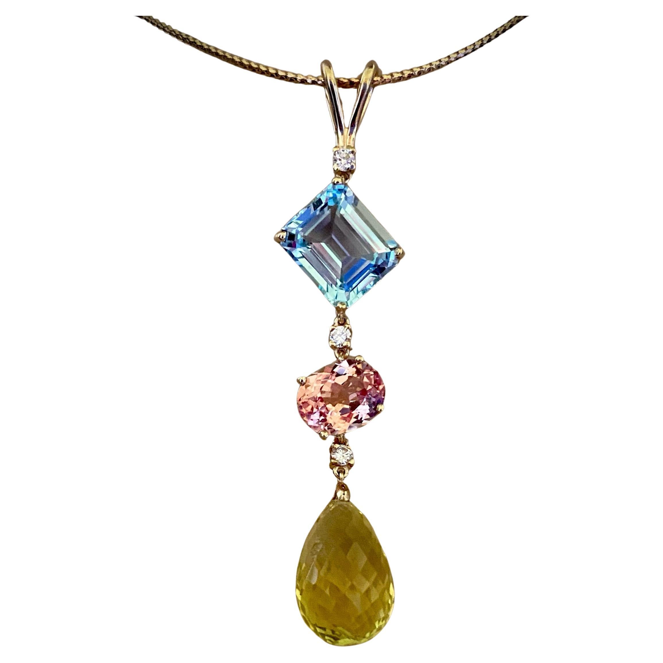 Michael Kneebone Pendentif Stiletto bleu topaze rose topaze diamant citrine citron en vente