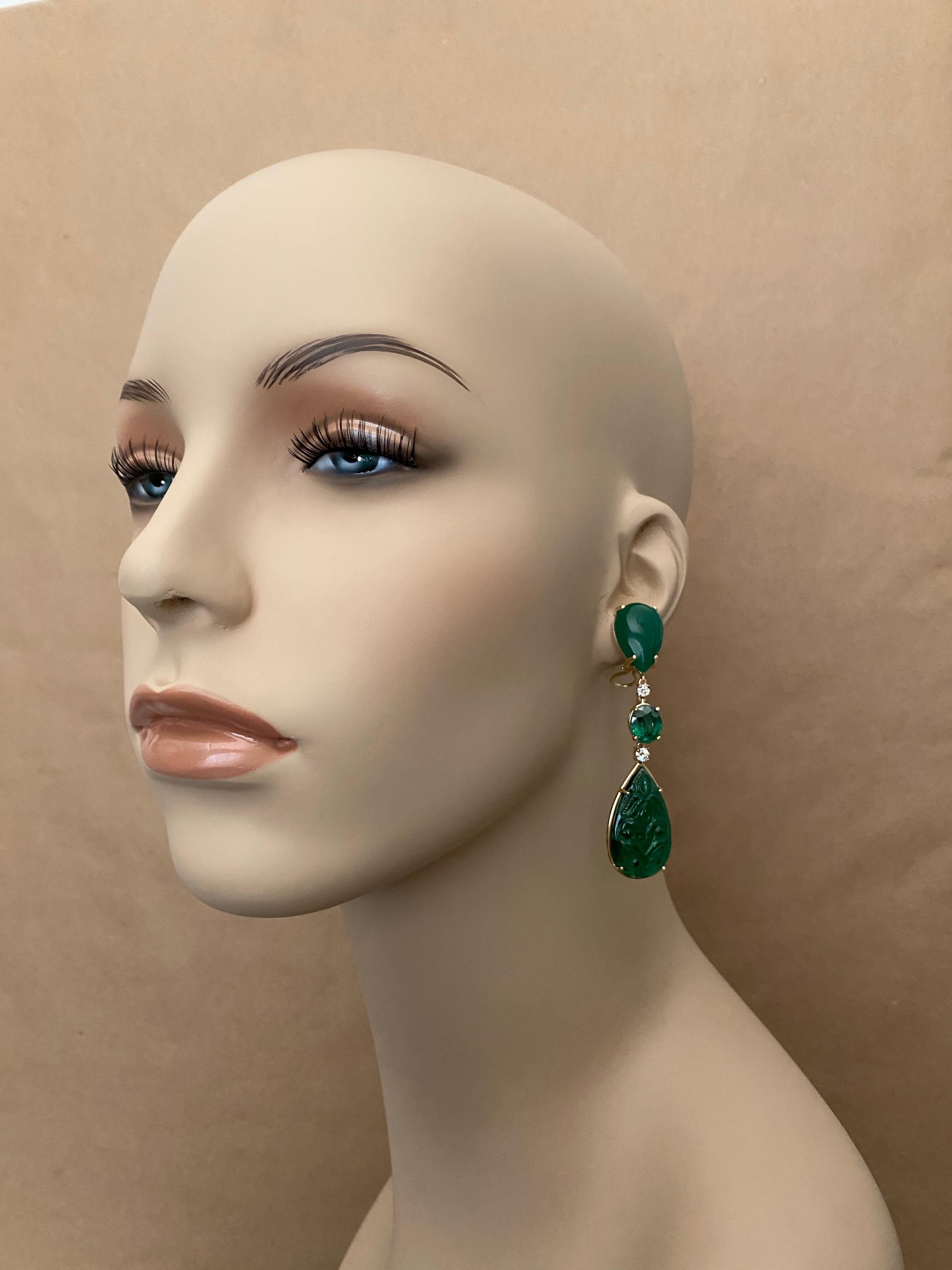 Michael Kneebone Botswana Agate Green Topaz Diamond Green Onyx Dangle Earrings For Sale 1