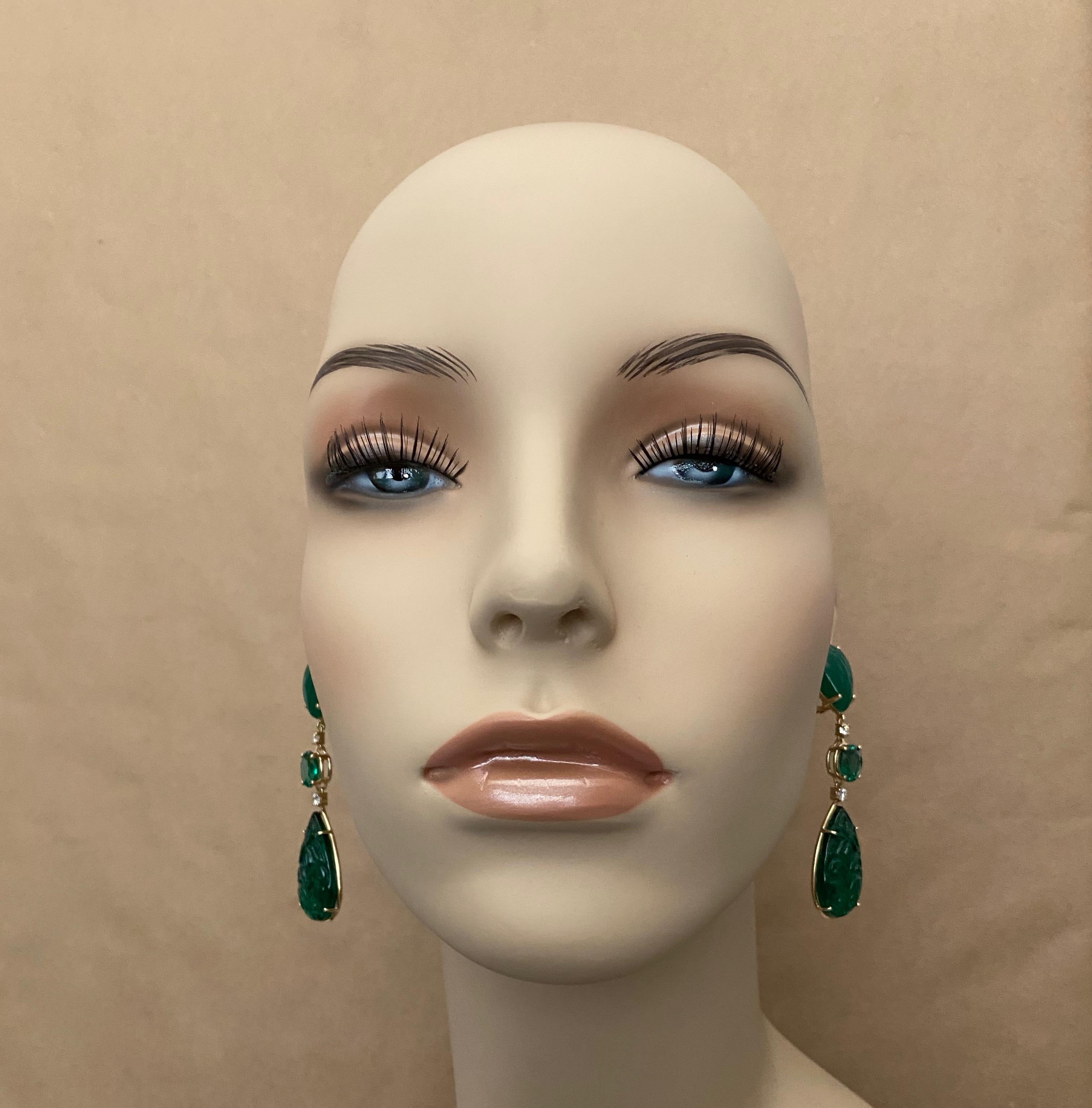 Contemporary Michael Kneebone Botswana Agate Green Topaz Diamond Green Onyx Dangle Earrings For Sale
