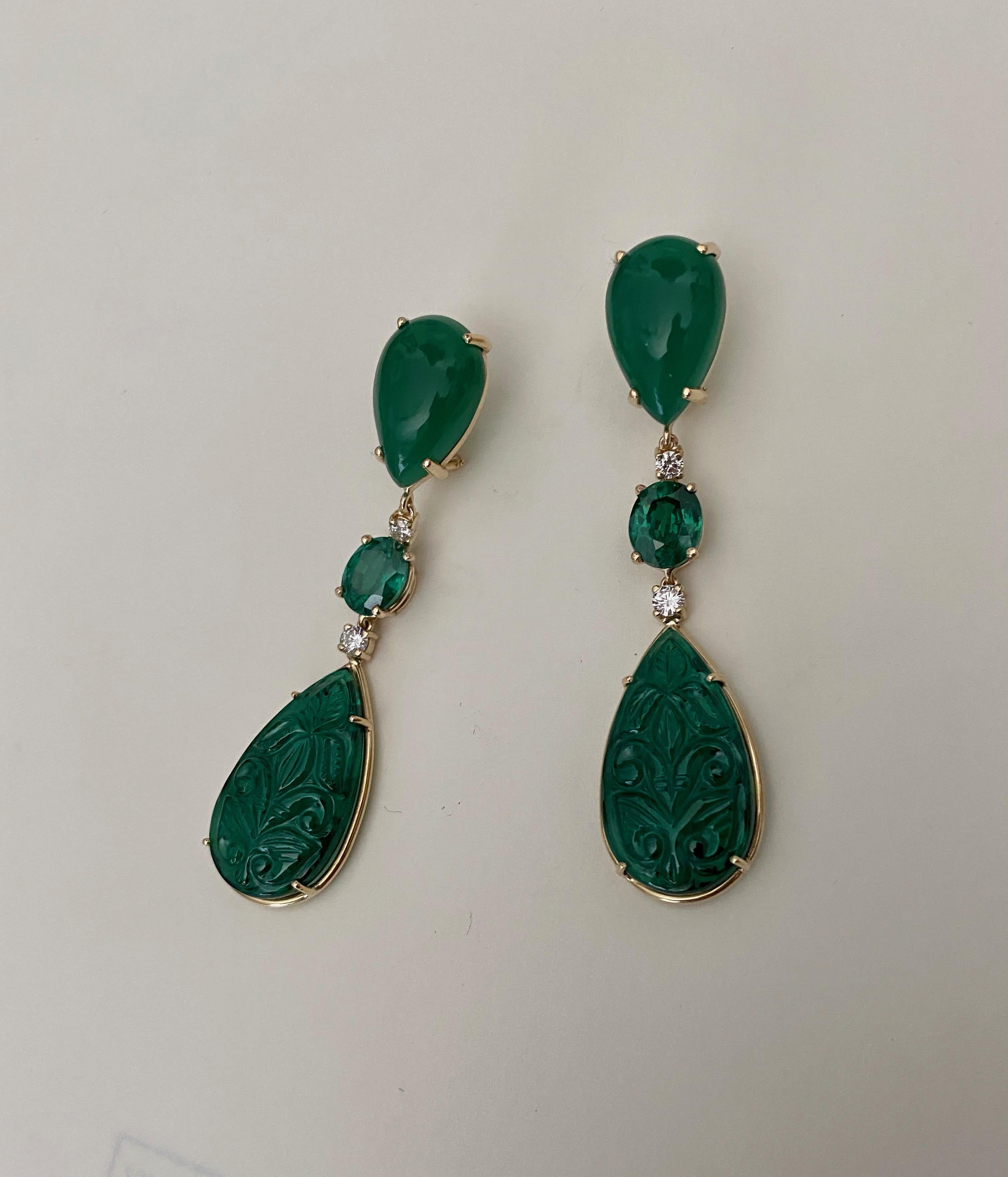 Mixed Cut Michael Kneebone Botswana Agate Green Topaz Diamond Green Onyx Dangle Earrings For Sale