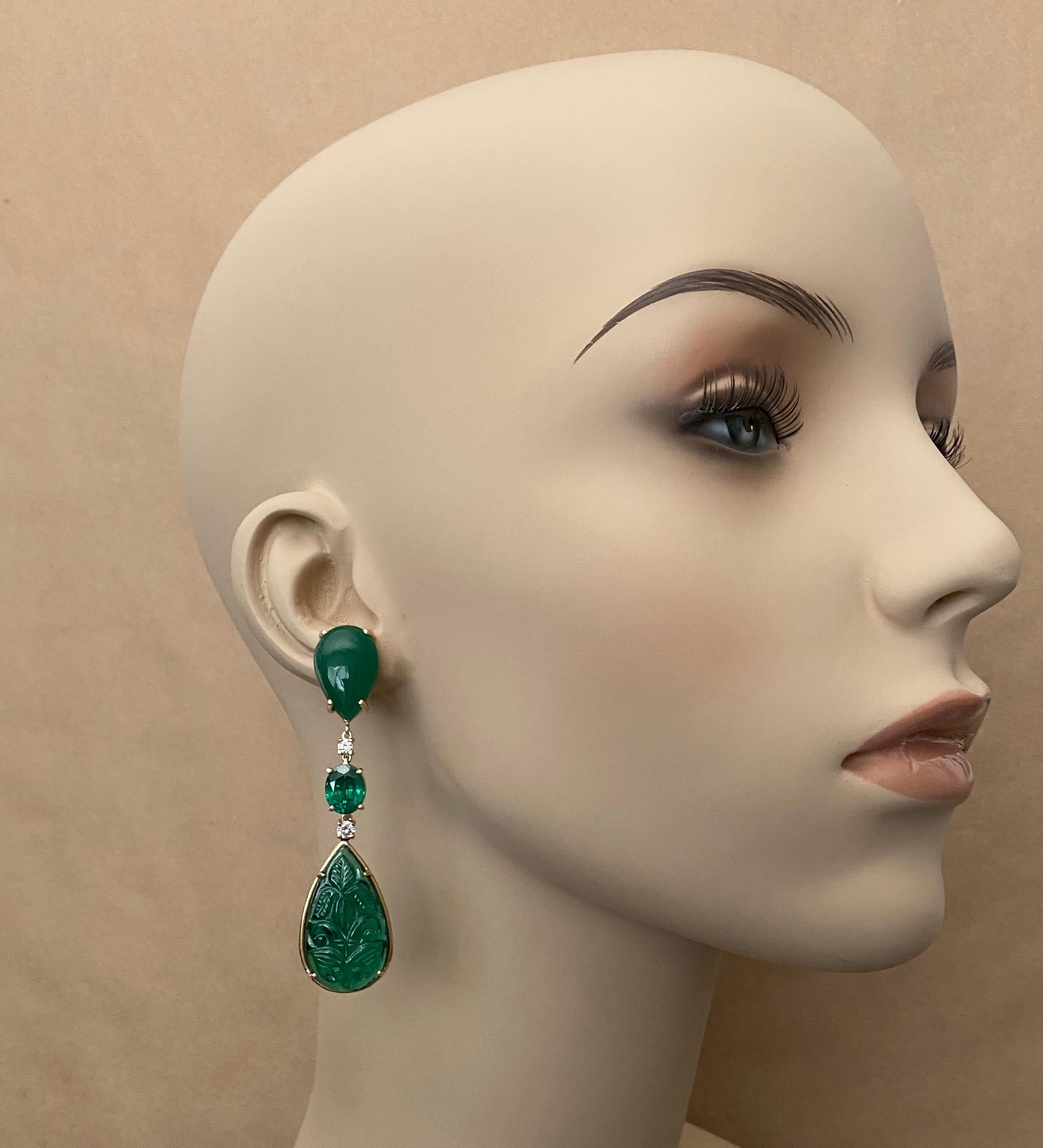 Michael Kneebone Botswana Agate Green Topaz Diamond Green Onyx Dangle Earrings In New Condition For Sale In Austin, TX