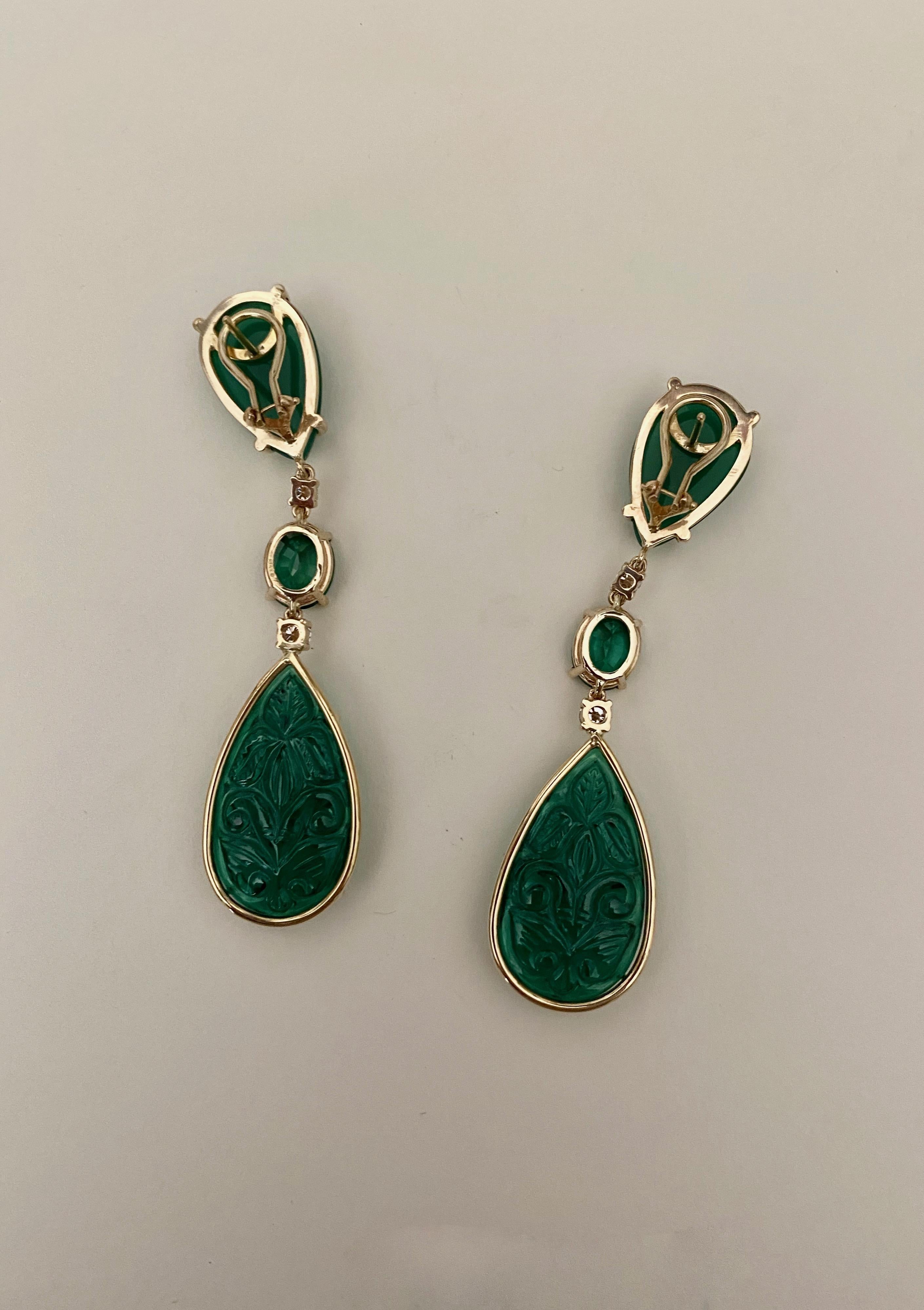 Women's Michael Kneebone Botswana Agate Green Topaz Diamond Green Onyx Dangle Earrings For Sale