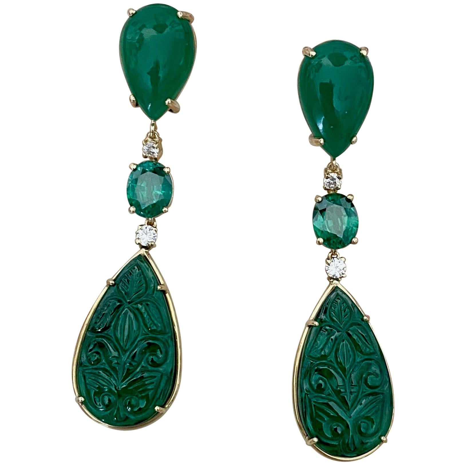 Michael Kneebone Botswana Agate Green Topaz Diamond Green Onyx Dangle Earrings For Sale