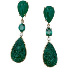 Michael Kneebone Botswana Agate Green Topaz Diamond Green Onyx Dangle Earrings