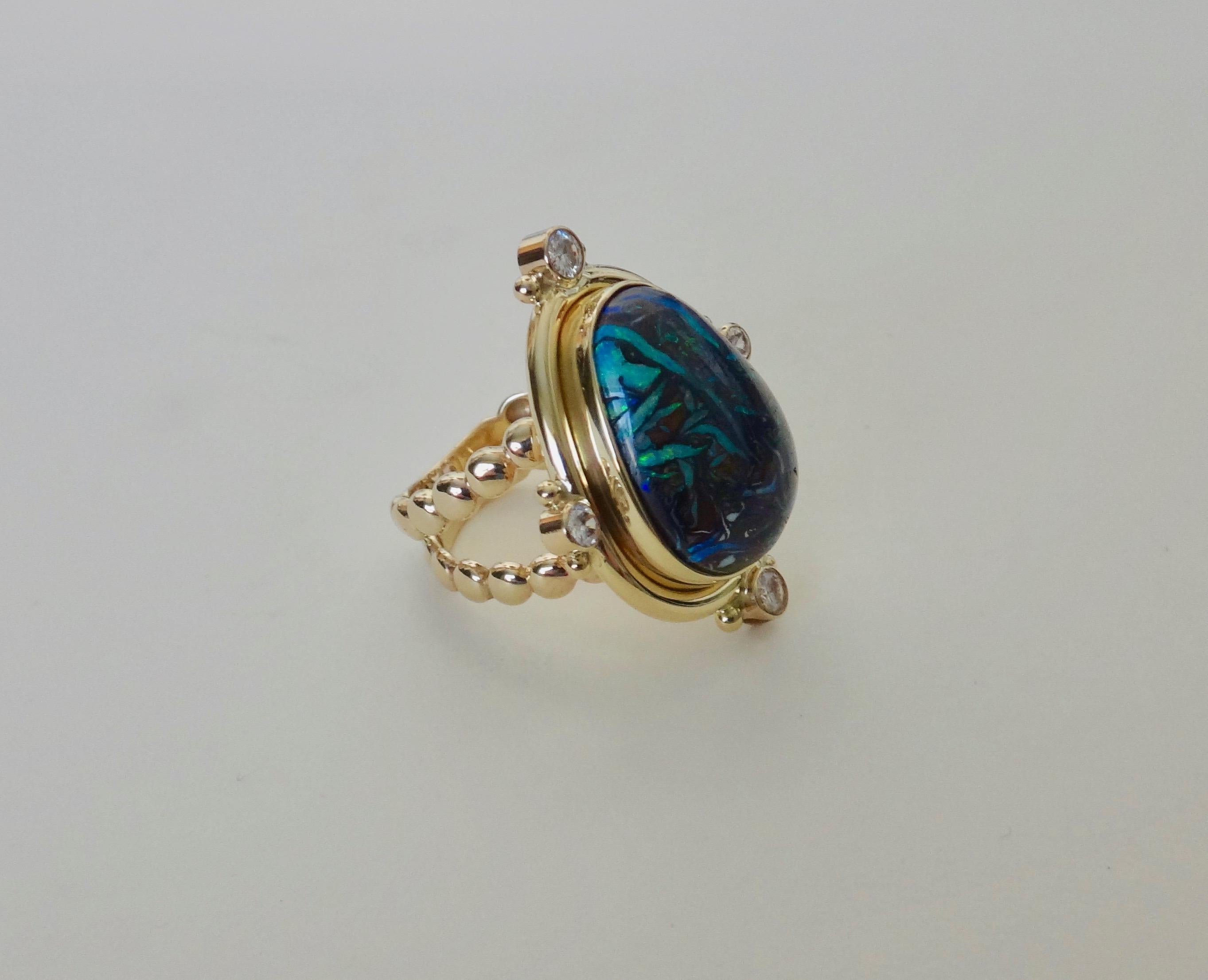 Contemporary Michael Kneebone Boulder Opal Diamond 18 Karat Gold Cocktail Ring