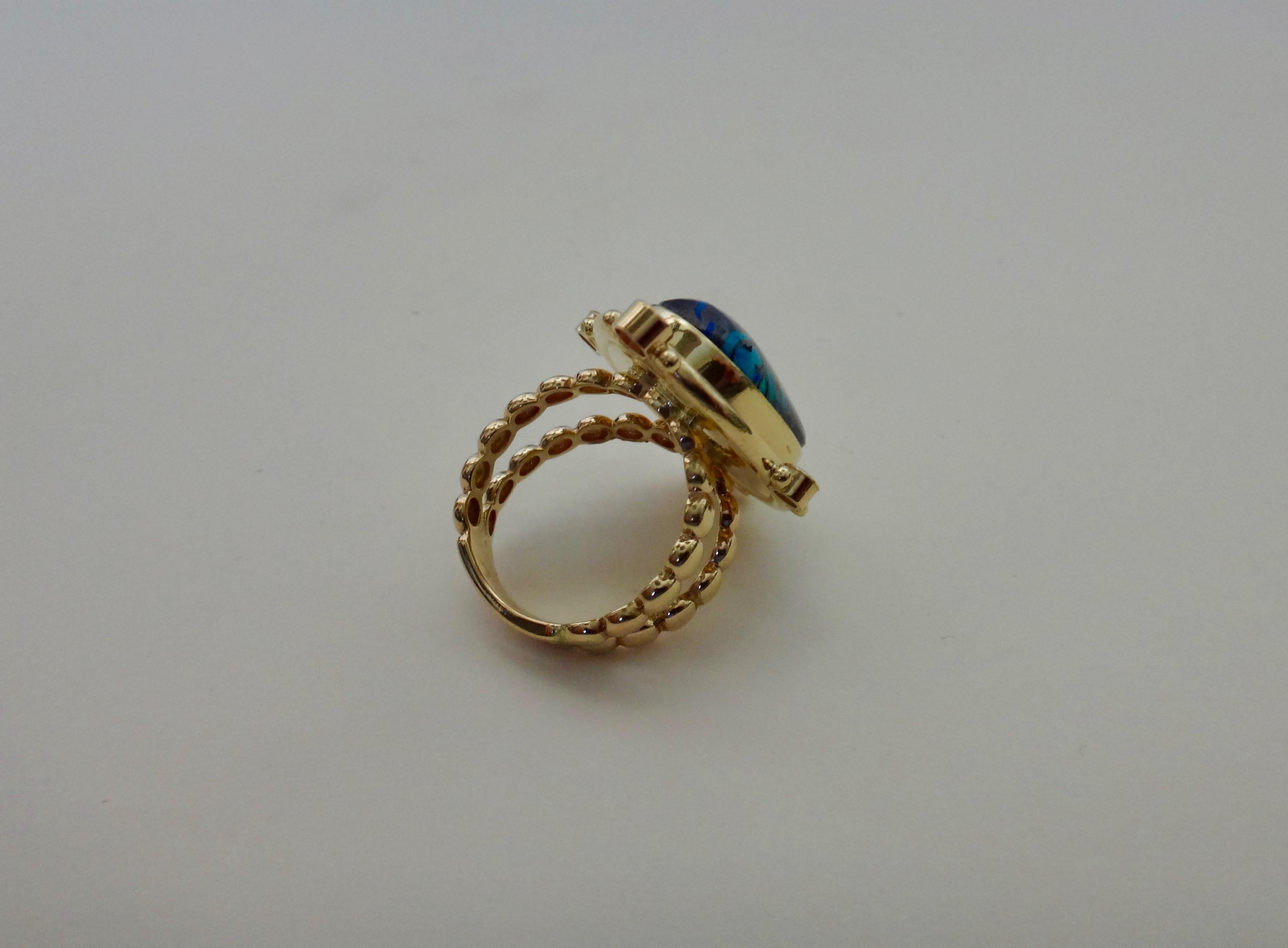 Women's or Men's Michael Kneebone Boulder Opal Diamond 18 Karat Gold Cocktail Ring