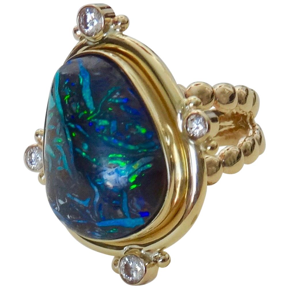 Michael Kneebone Boulder Opal Diamond 18 Karat Gold Cocktail Ring