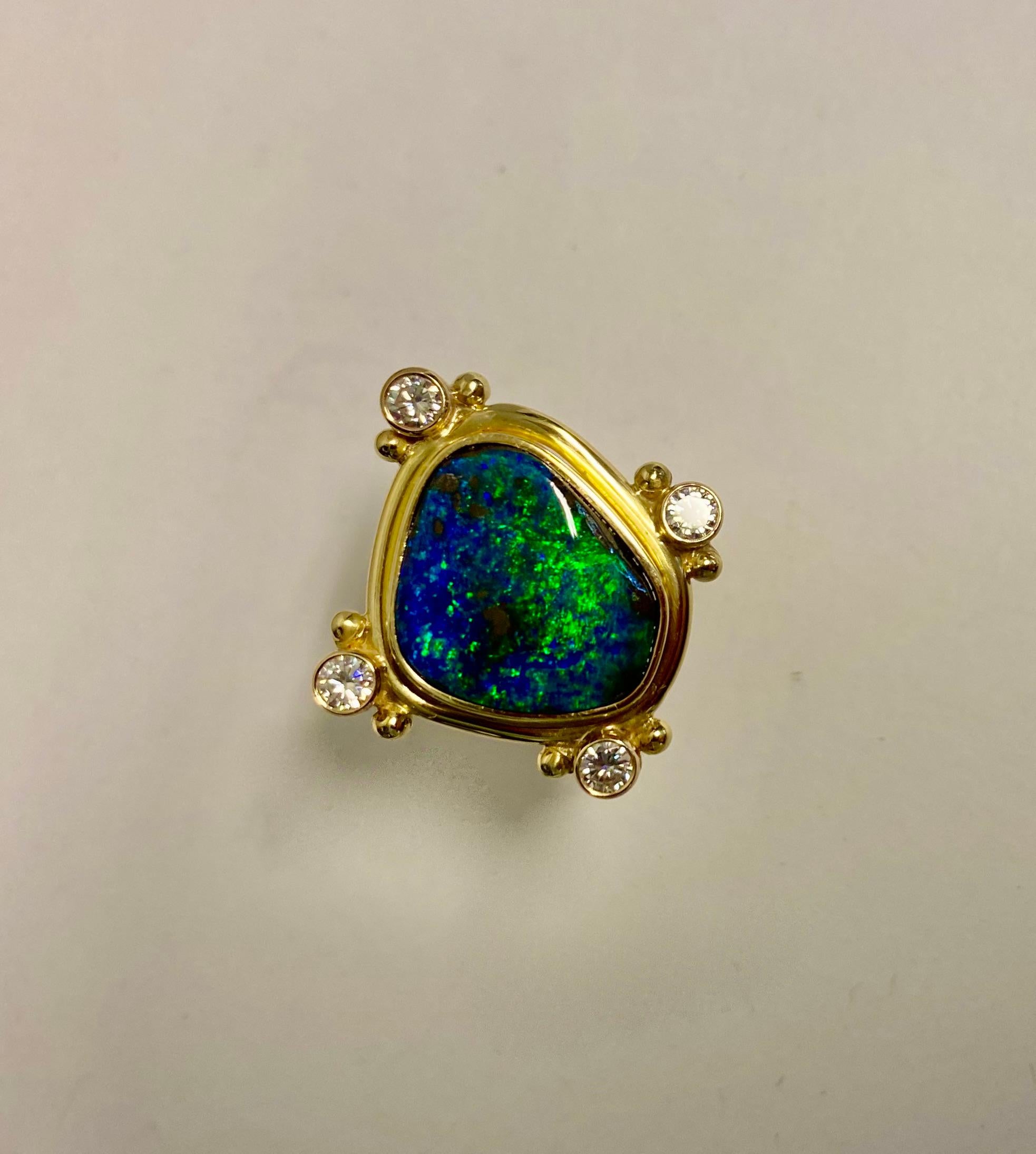 Michael Kneebone Boulder Opal Diamond Archaic Style Ring For Sale 4